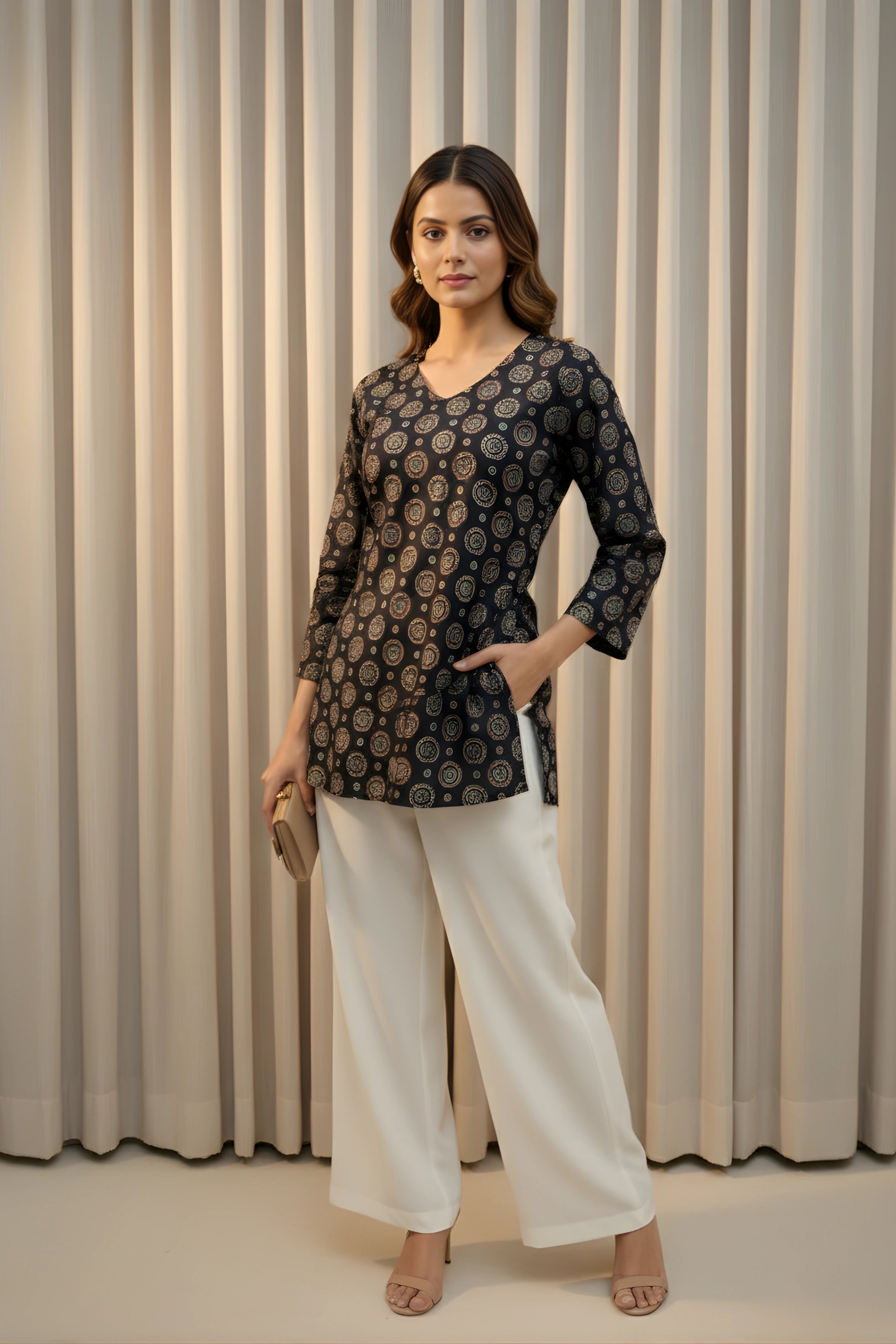 Black Hand Printed Short Kurti