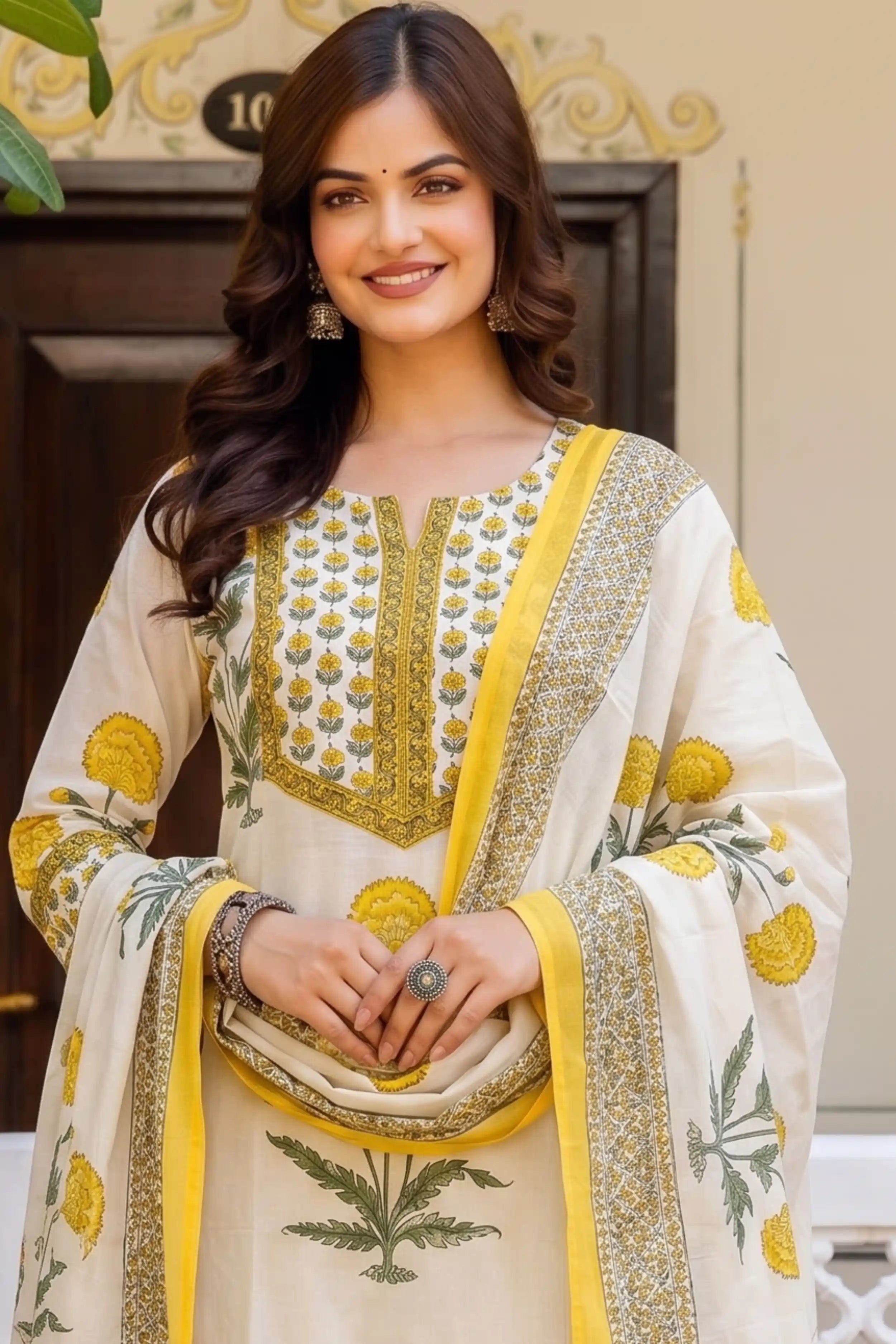 Yellow Straight Kurta Set with Cotton Dupatta