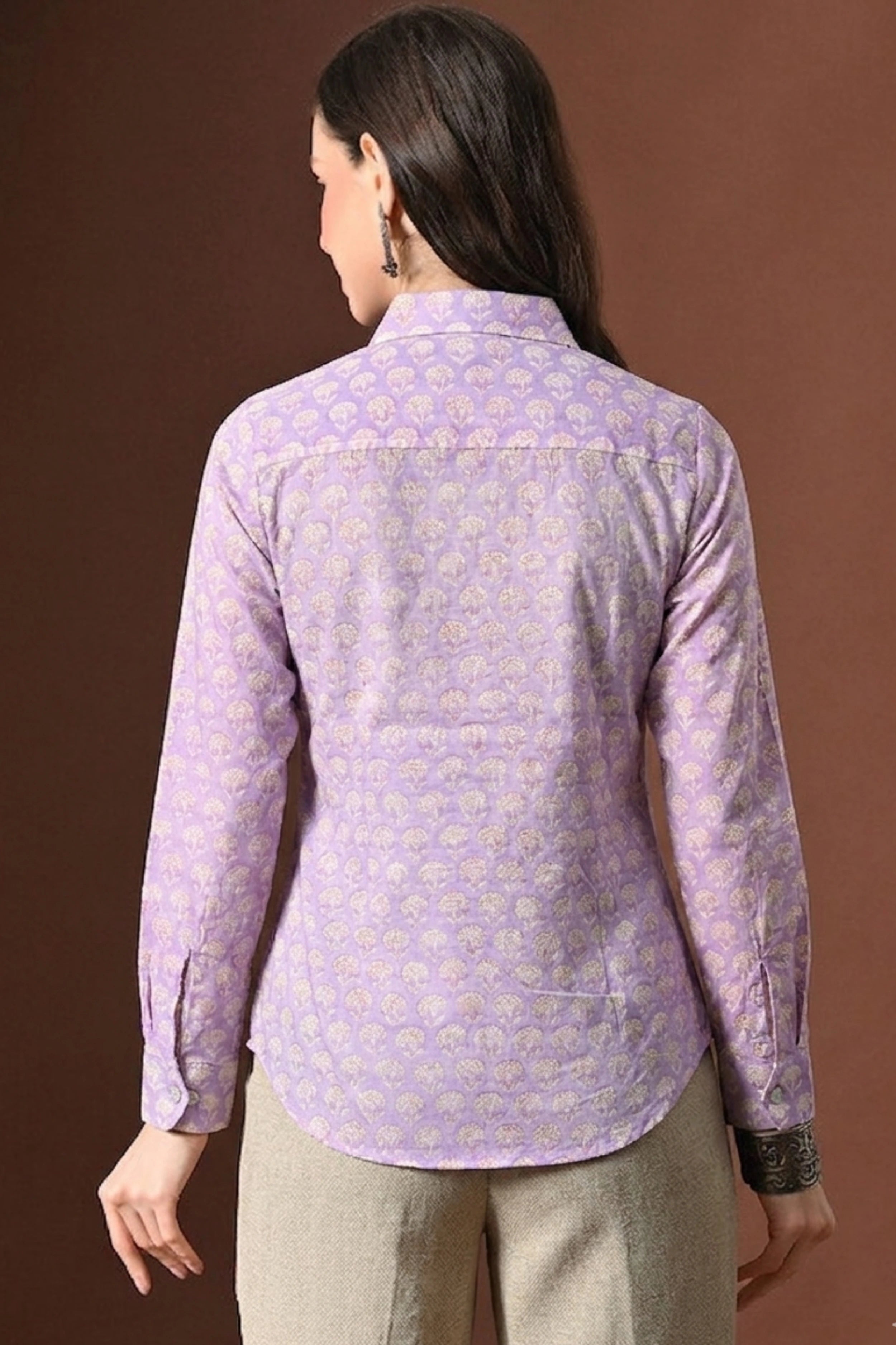 Soft Lilac Purple Hand Block Printed Collared Shirt