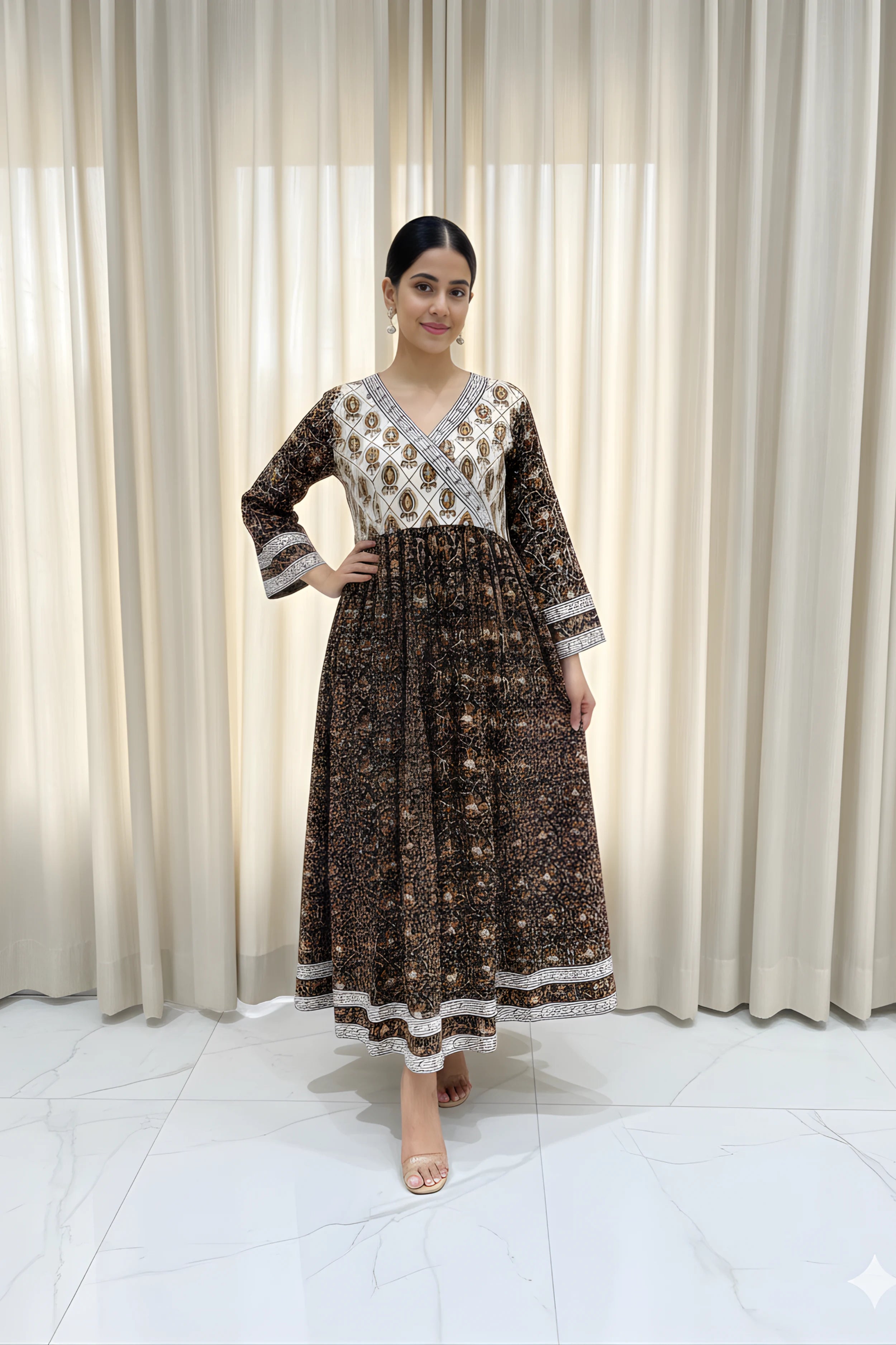 Black Hand Block Printed Anarkali kurta