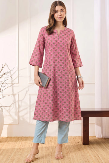 Pink A line kurta With Pocket