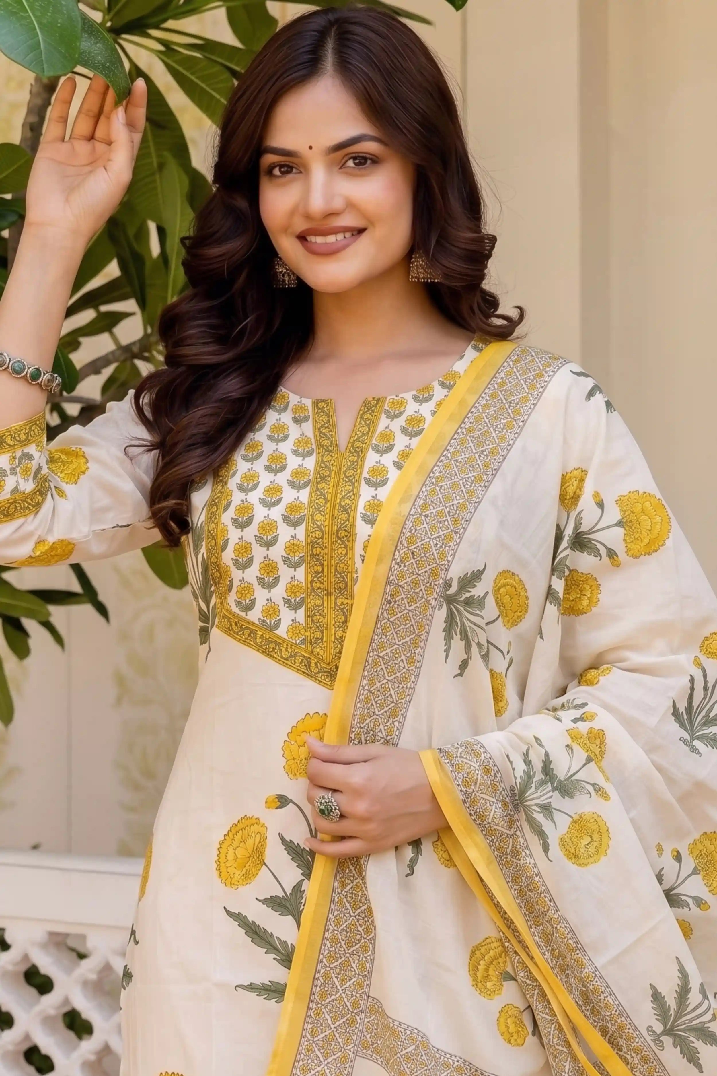 Yellow Straight Kurta Set with Cotton Dupatta