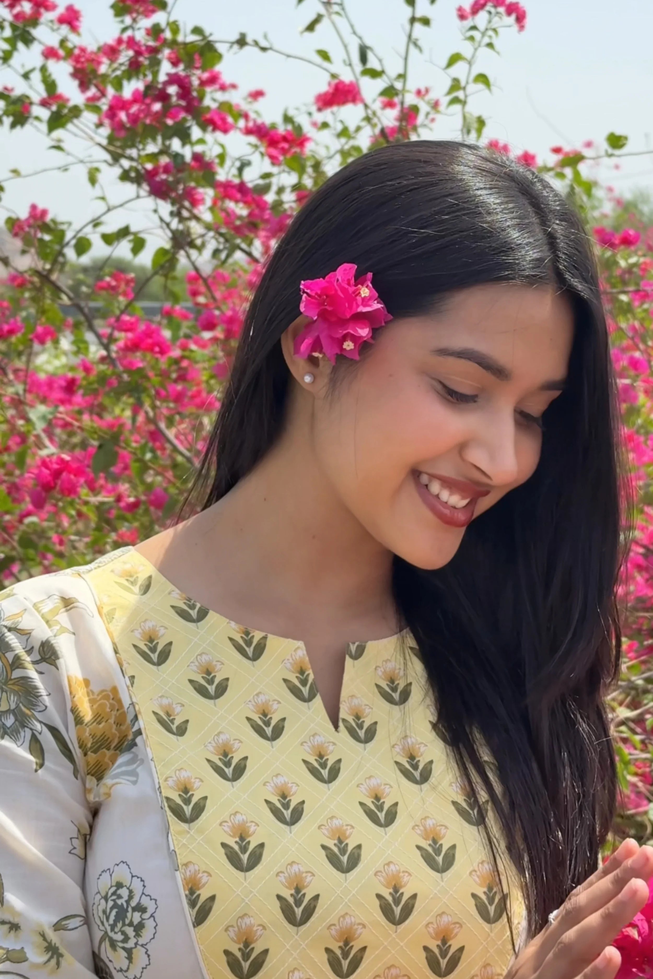 Yellow Hand Printed Anarkali Kurta