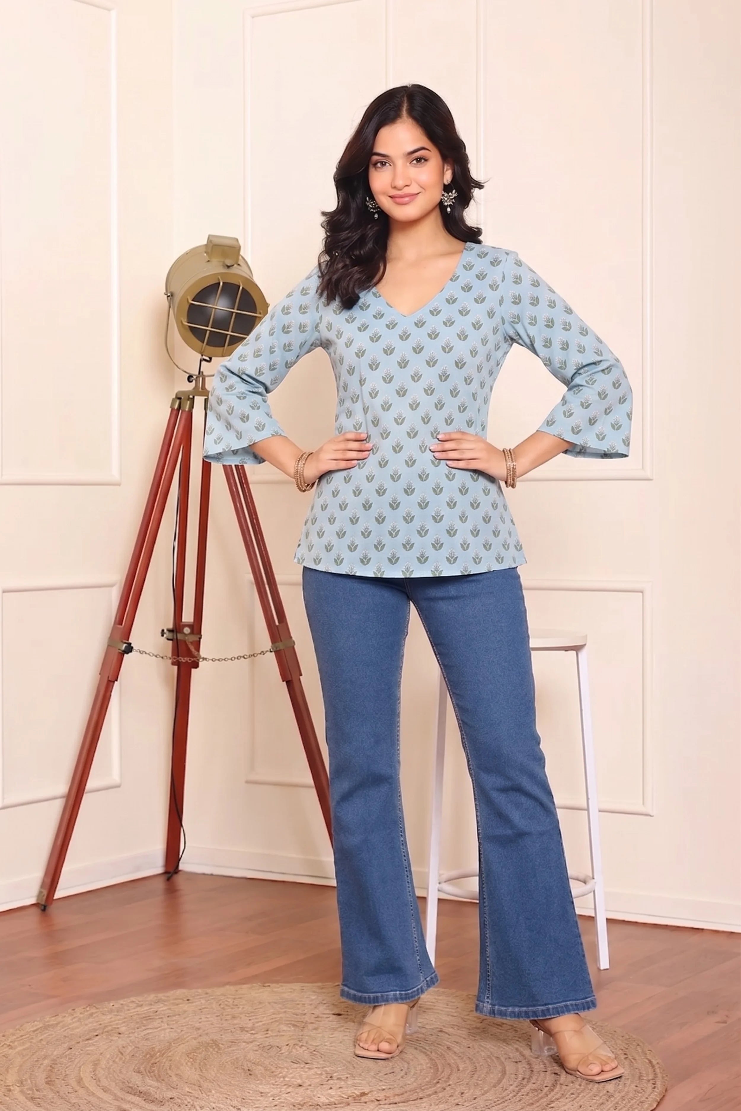 Blue Hand Printed Short Kurti