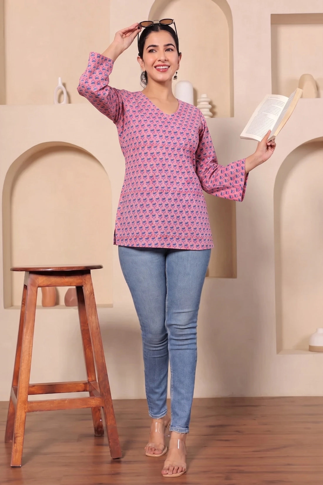 Light Purple Hand Block Printed Short Kurti