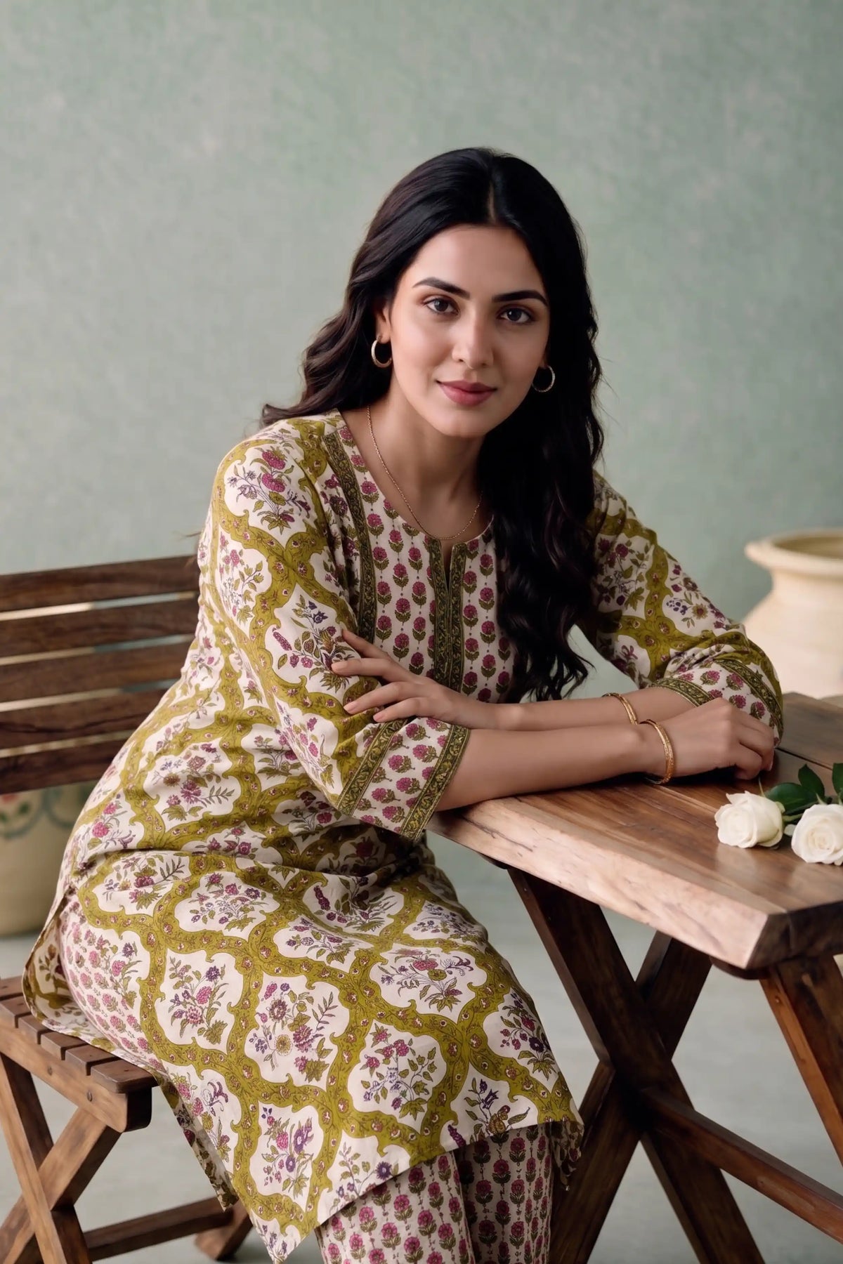 Yellow Floral Printed Cotton Flex Straight Kurta Set (Winter Special) – 2 PCS