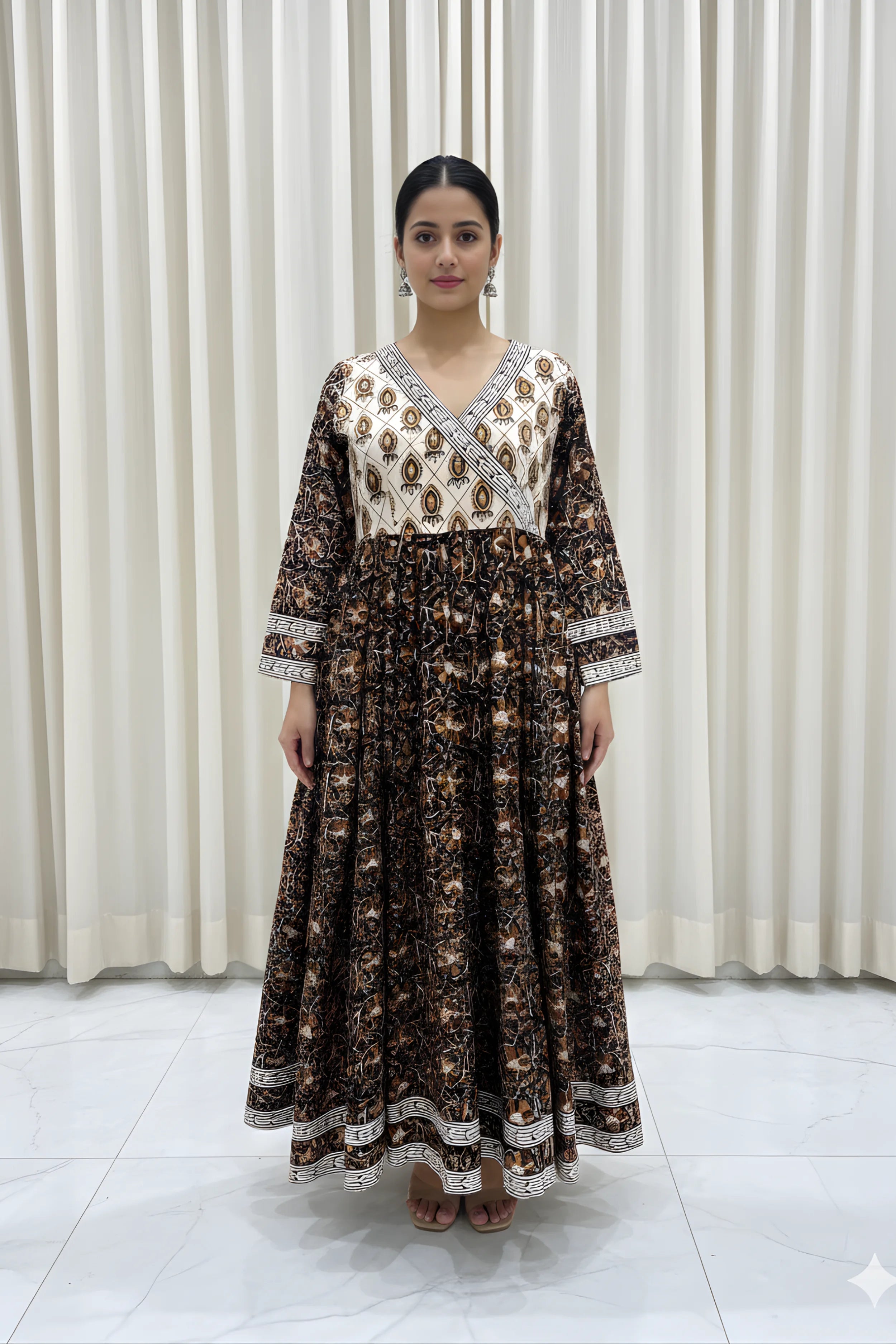 Black Hand Block Printed Anarkali kurta