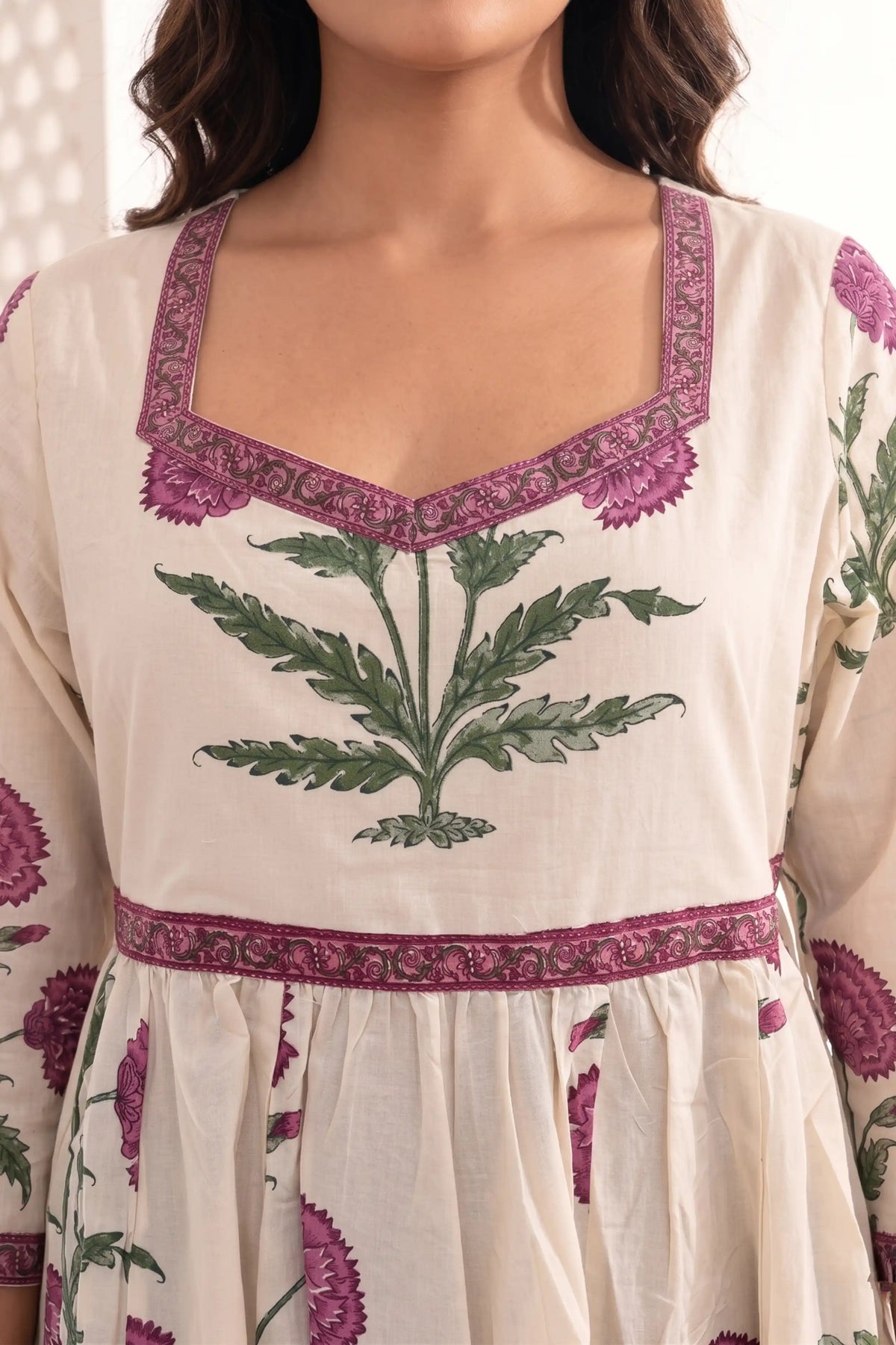 Pink Hand-Printed Anarkali Maxi Dress