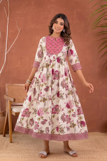 Pink Hand Printed Anarkali Kurta