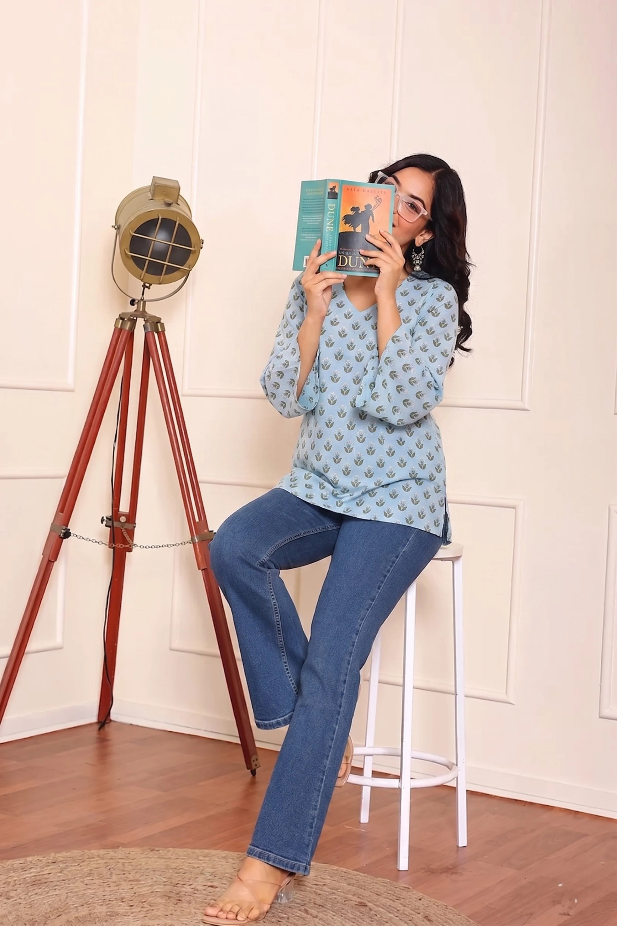 Blue Hand Printed Short Kurti