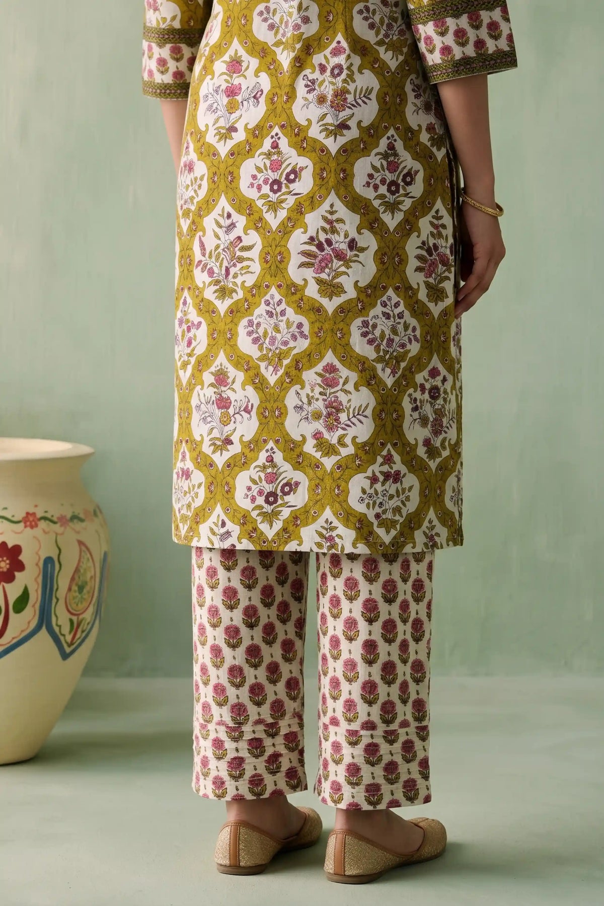 Yellow Floral Printed Cotton Flex Straight Kurta Set (Winter Special) – 2 PCS