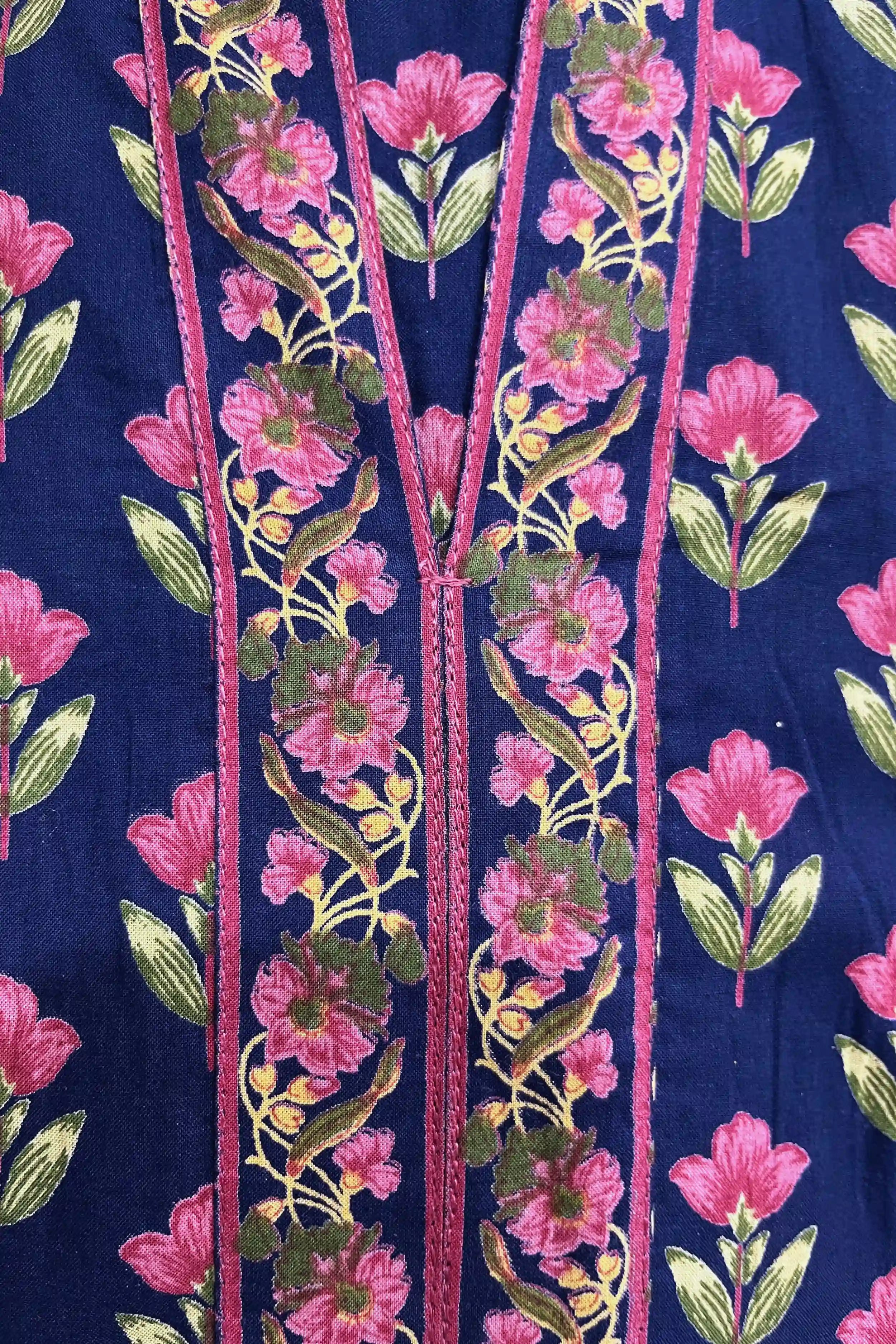 Navy Anarkali Cotton Hand Block Printed Ethnic Maxi Dress