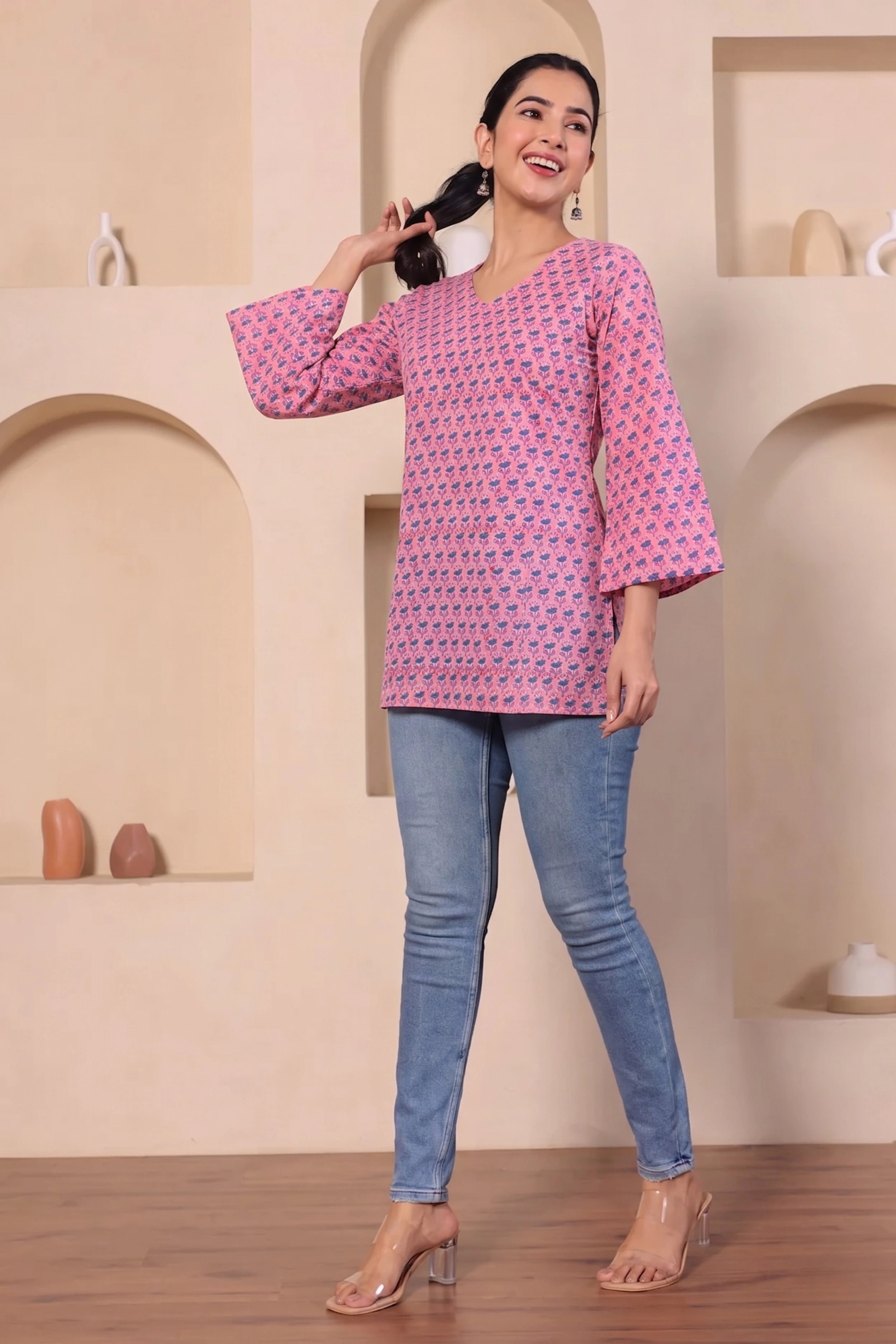 Light Purple Hand Block Printed Short Kurti