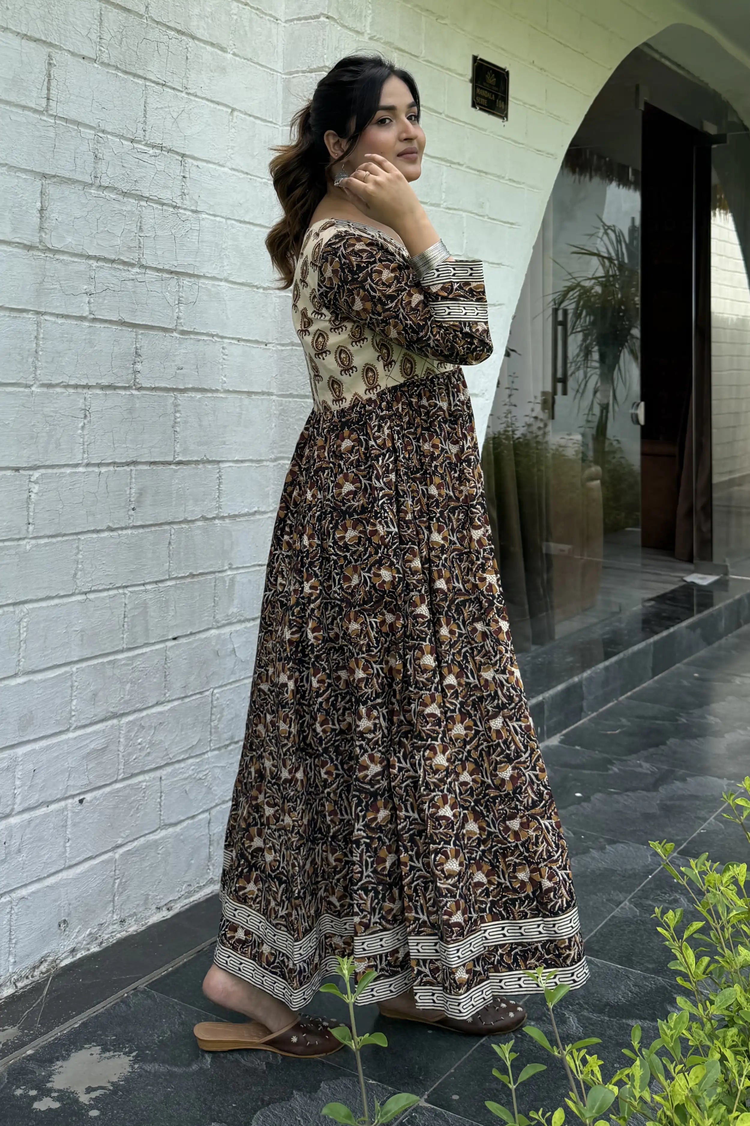 Black Hand Block Printed Anarkali kurta