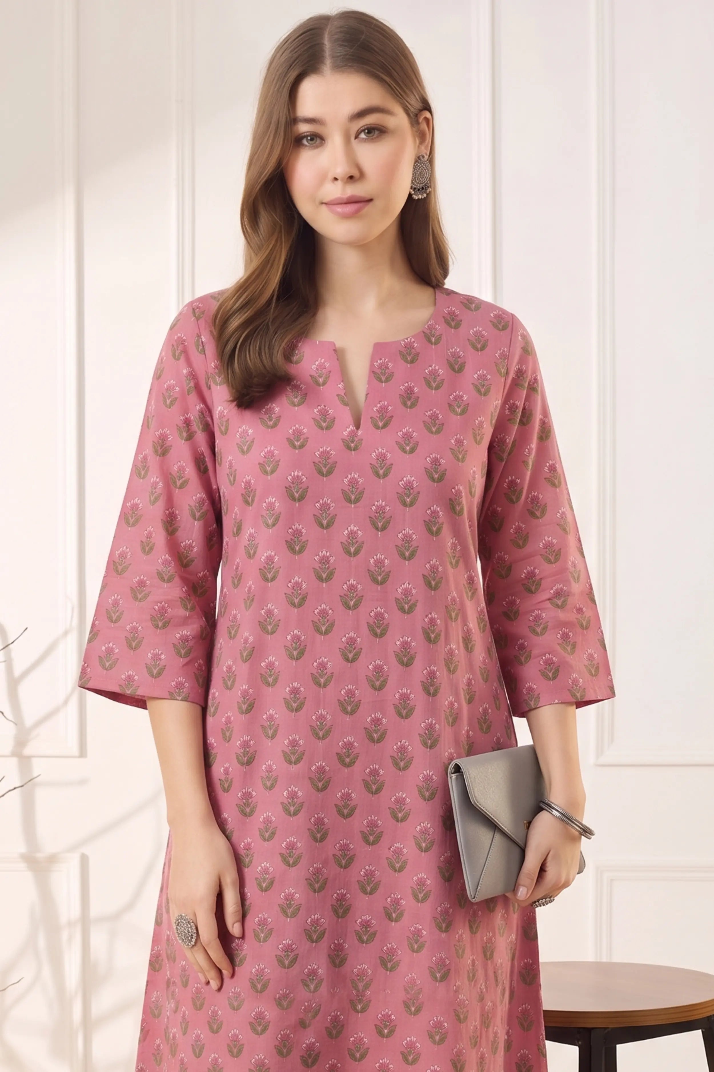Pink A line kurta With Pocket