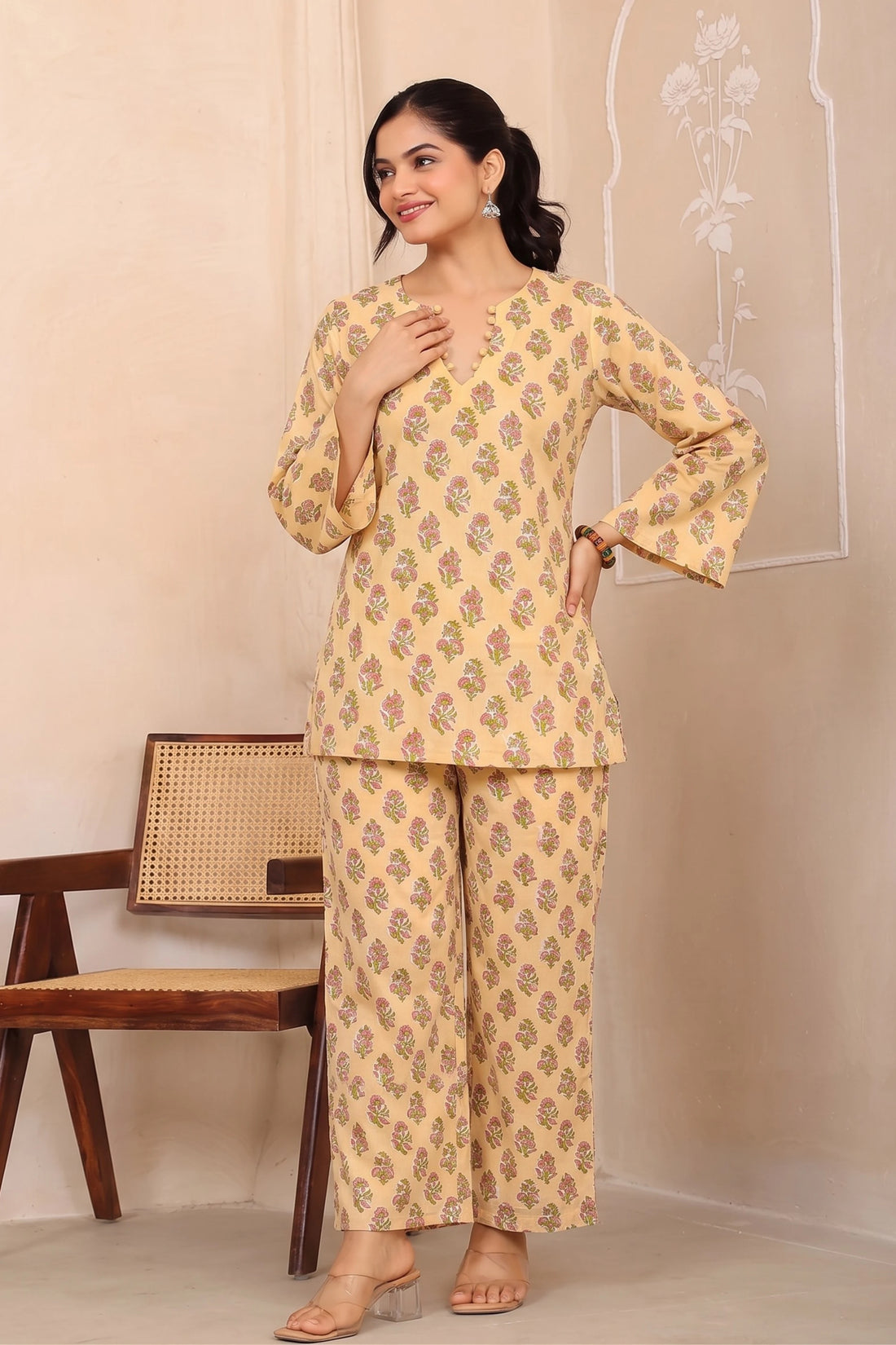 Beige Hand Block Printed Cotton Co-ord Set