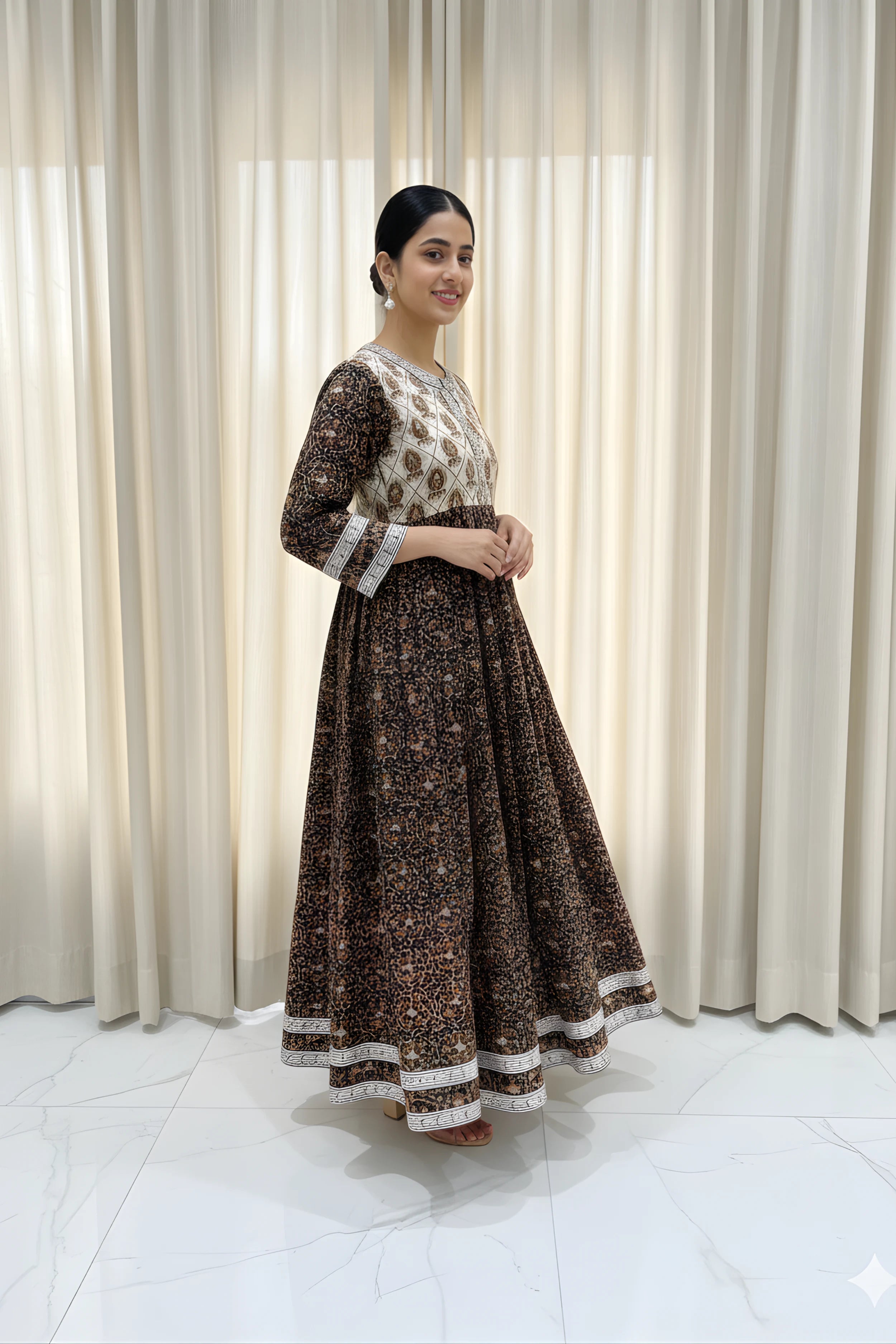 Black Hand Block Printed Anarkali kurta