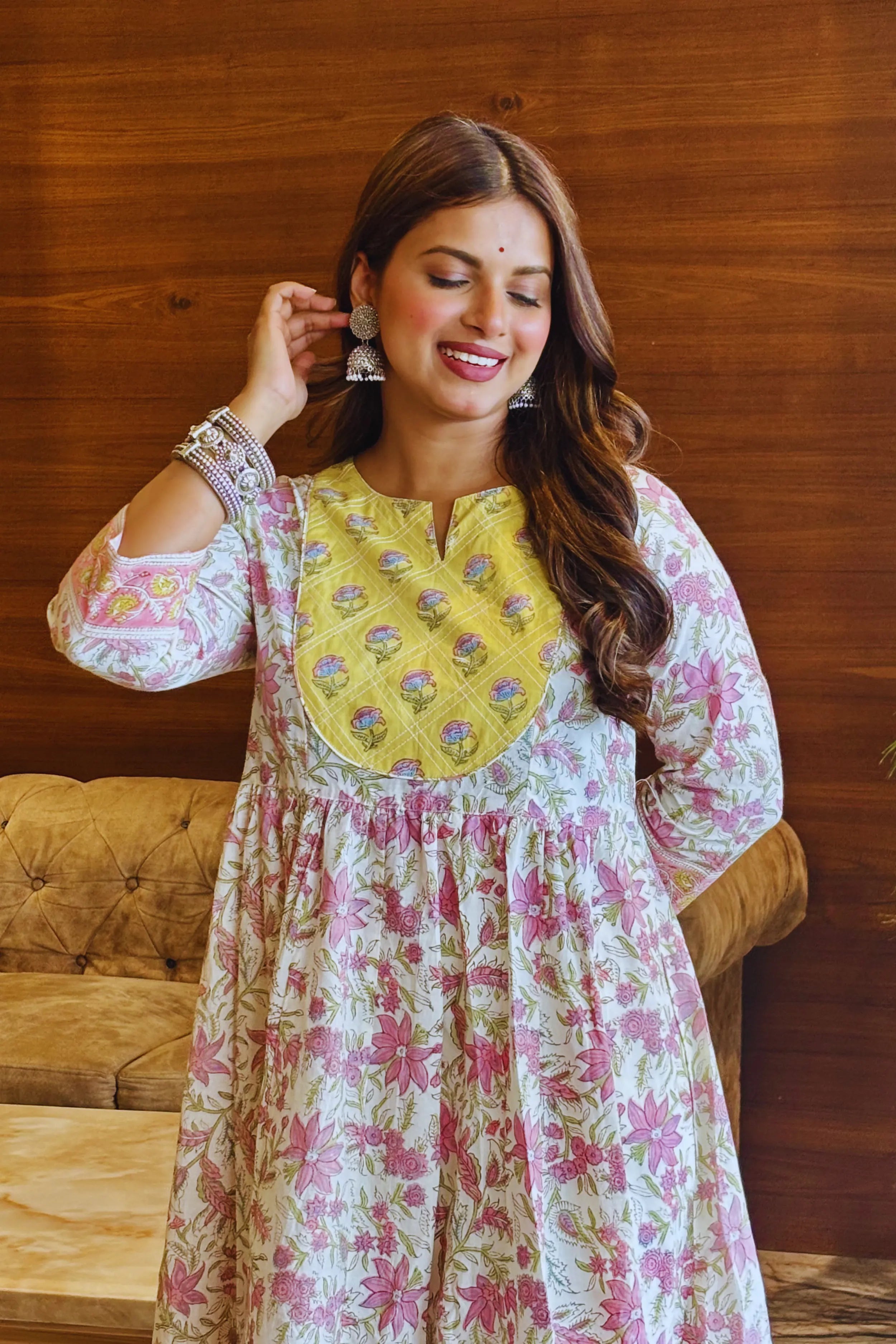 Mustard Yellow Hand Block Anarkali Kurta