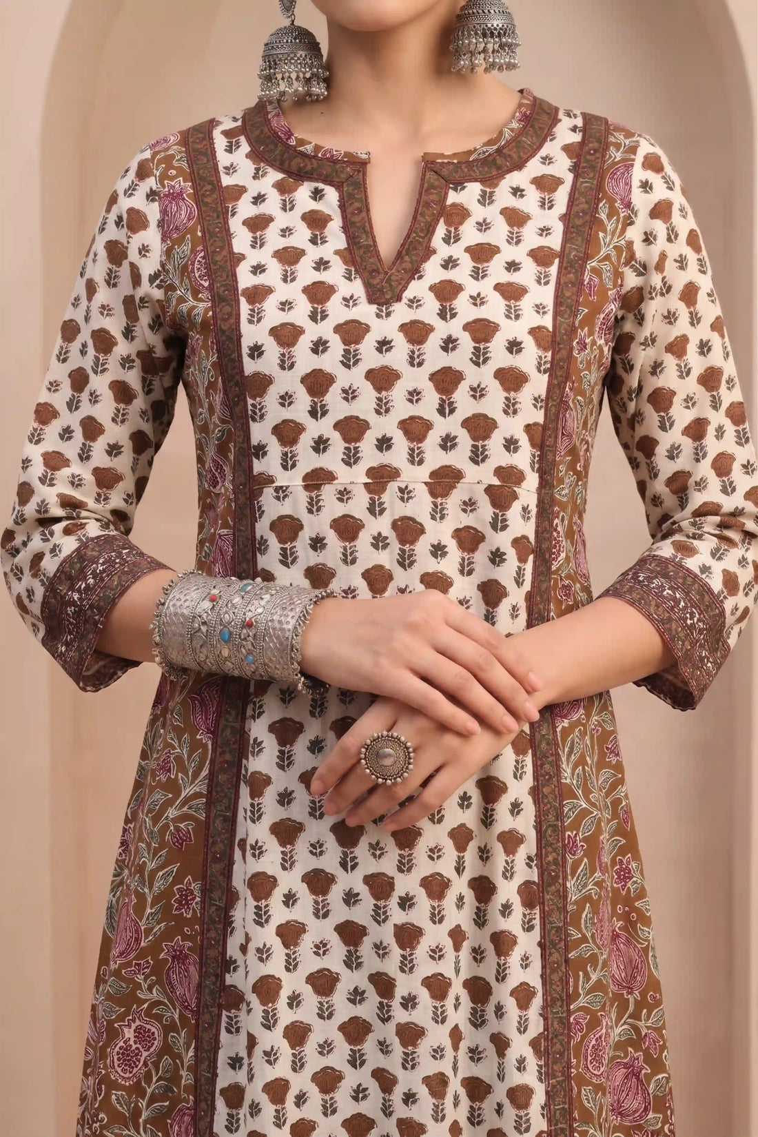 Mocha Brown Printed Winter Special Cotton Flex A-Line Kurta