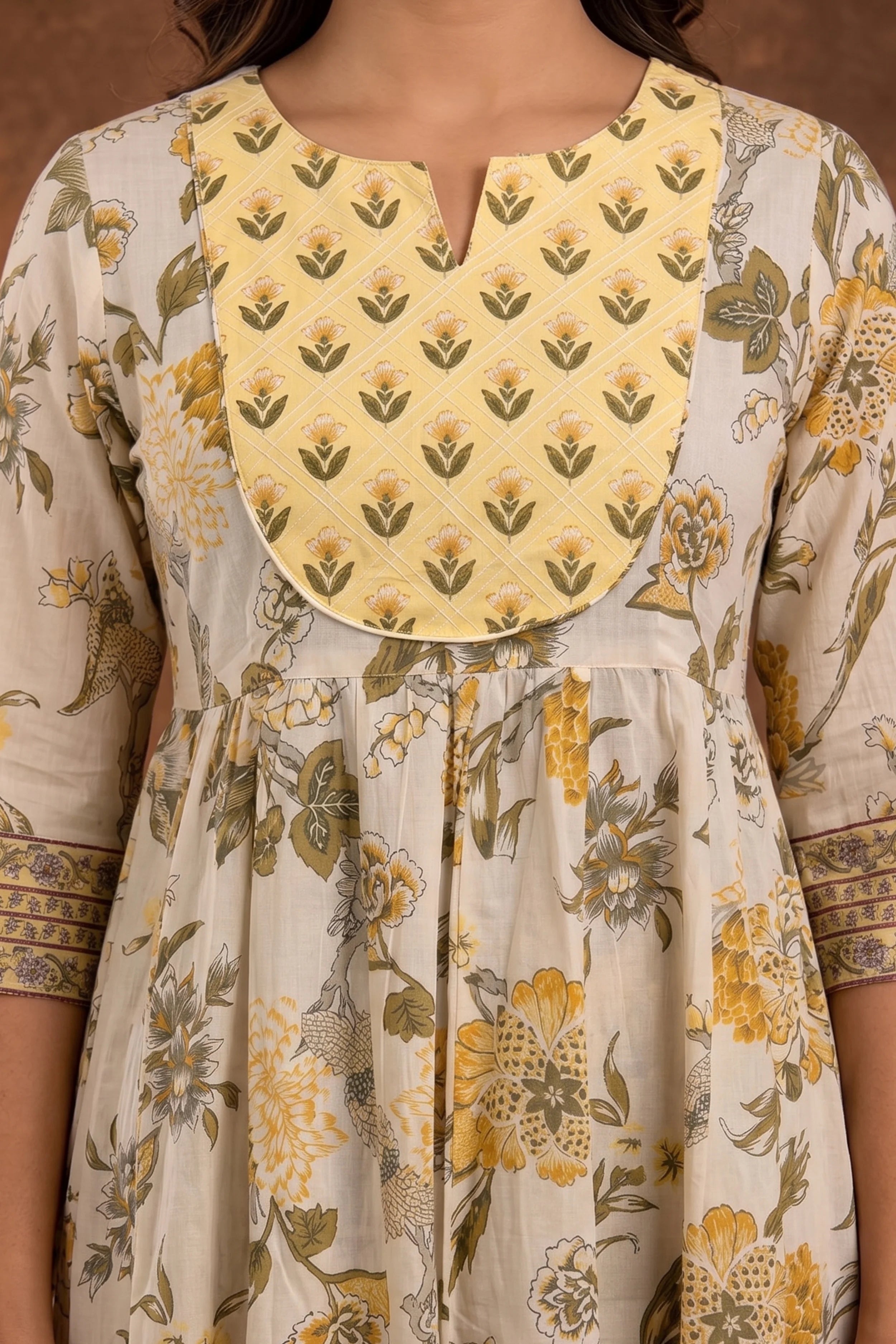 Yellow Hand Printed Anarkali Kurta