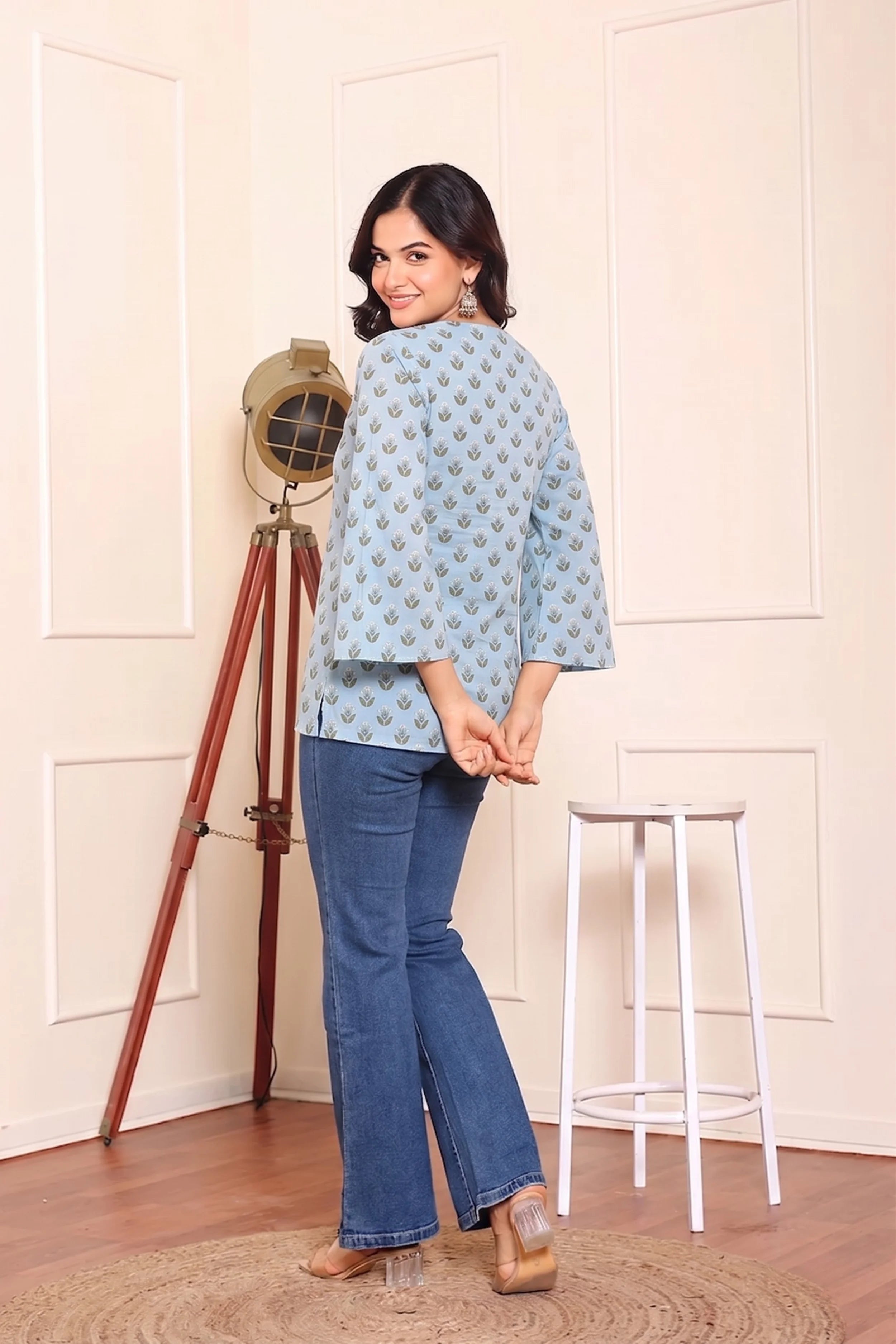 Blue Hand Printed Short Kurti