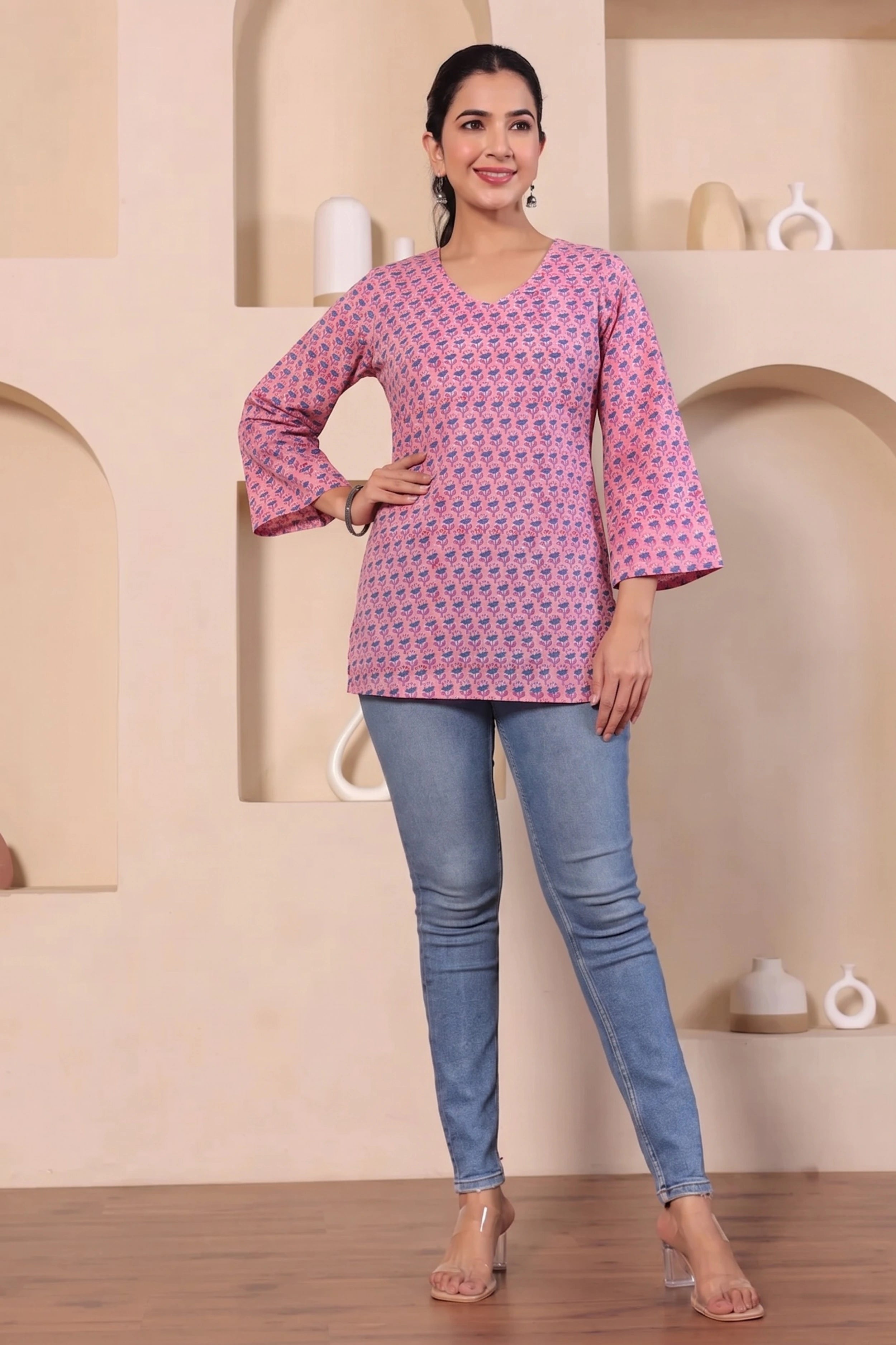 Light Purple Hand Block Printed Short Kurti