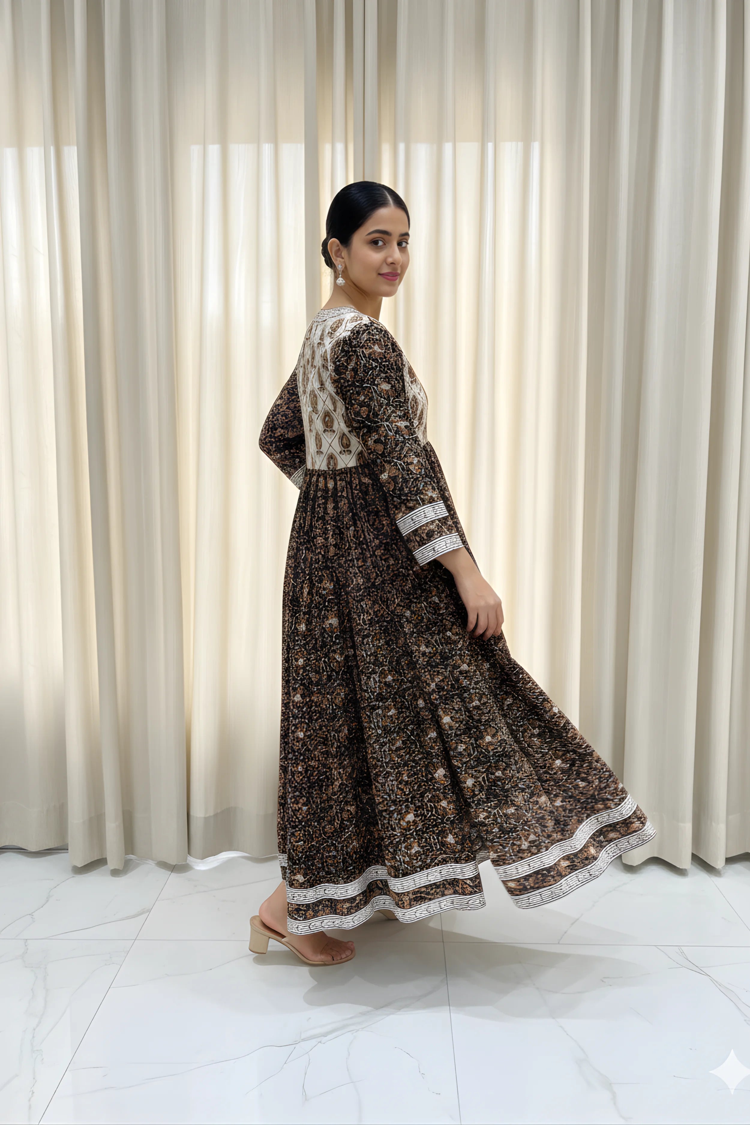 Black Hand Block Printed Anarkali kurta
