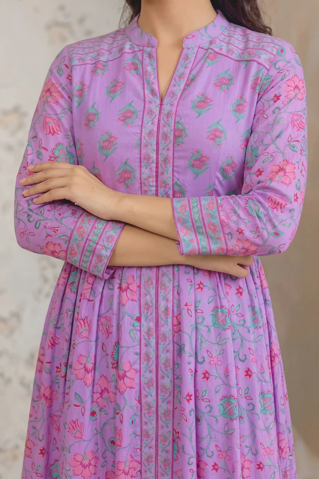 Purple Anarkali Cotton Hand Block Printed Ethnic Maxi Dress