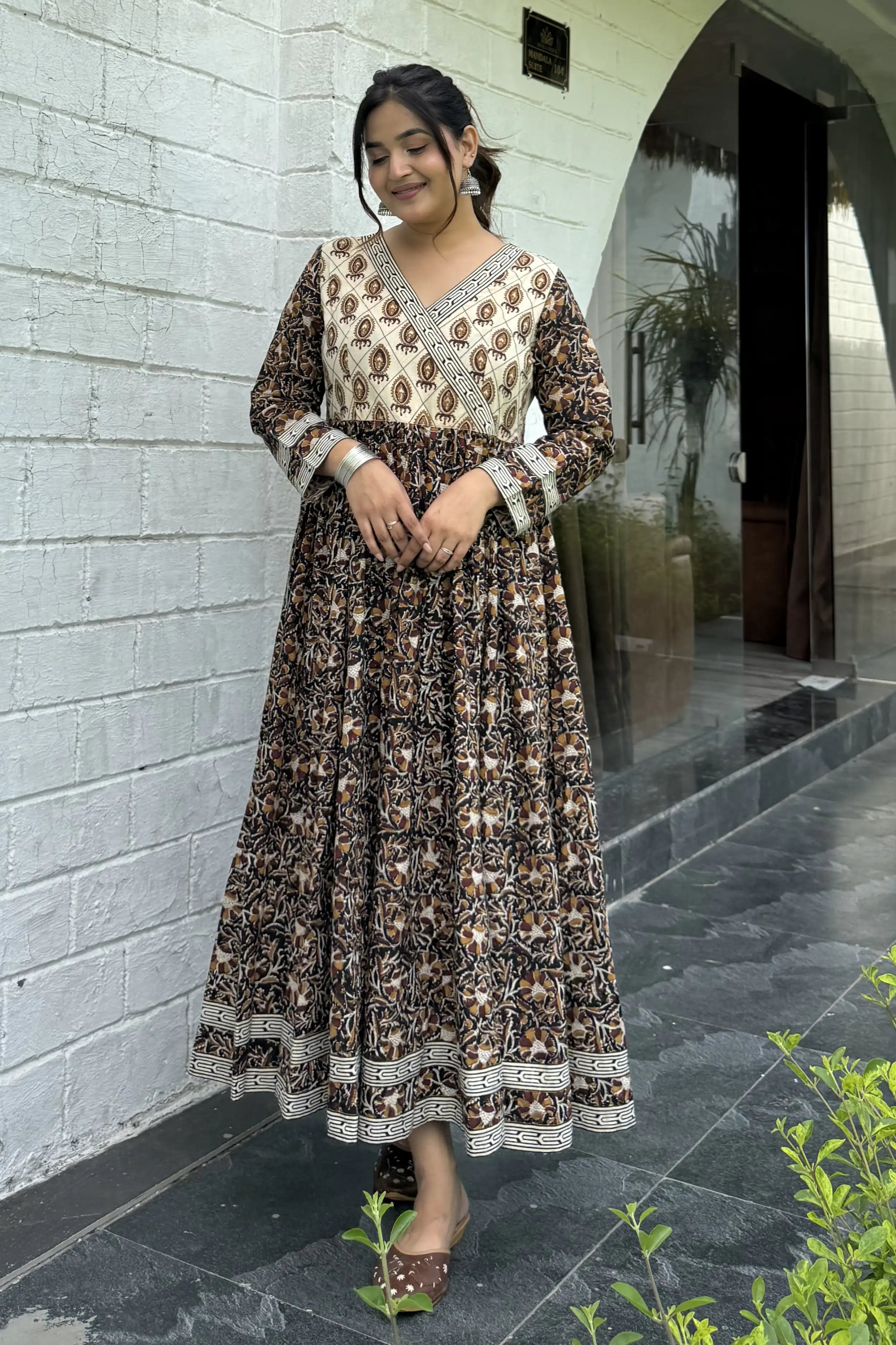 Black Hand Block Printed Anarkali kurta