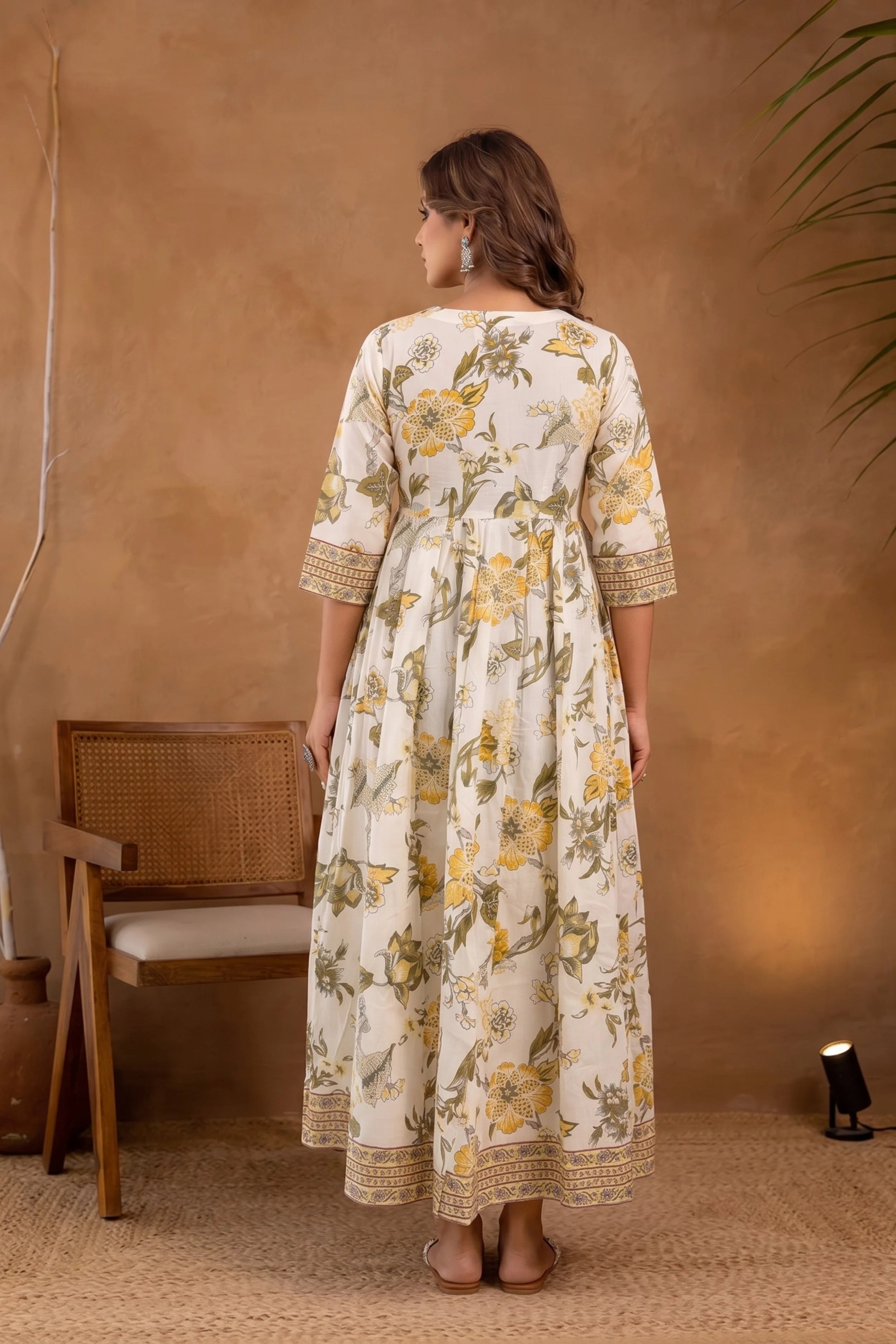 Yellow Hand Printed Anarkali Kurta