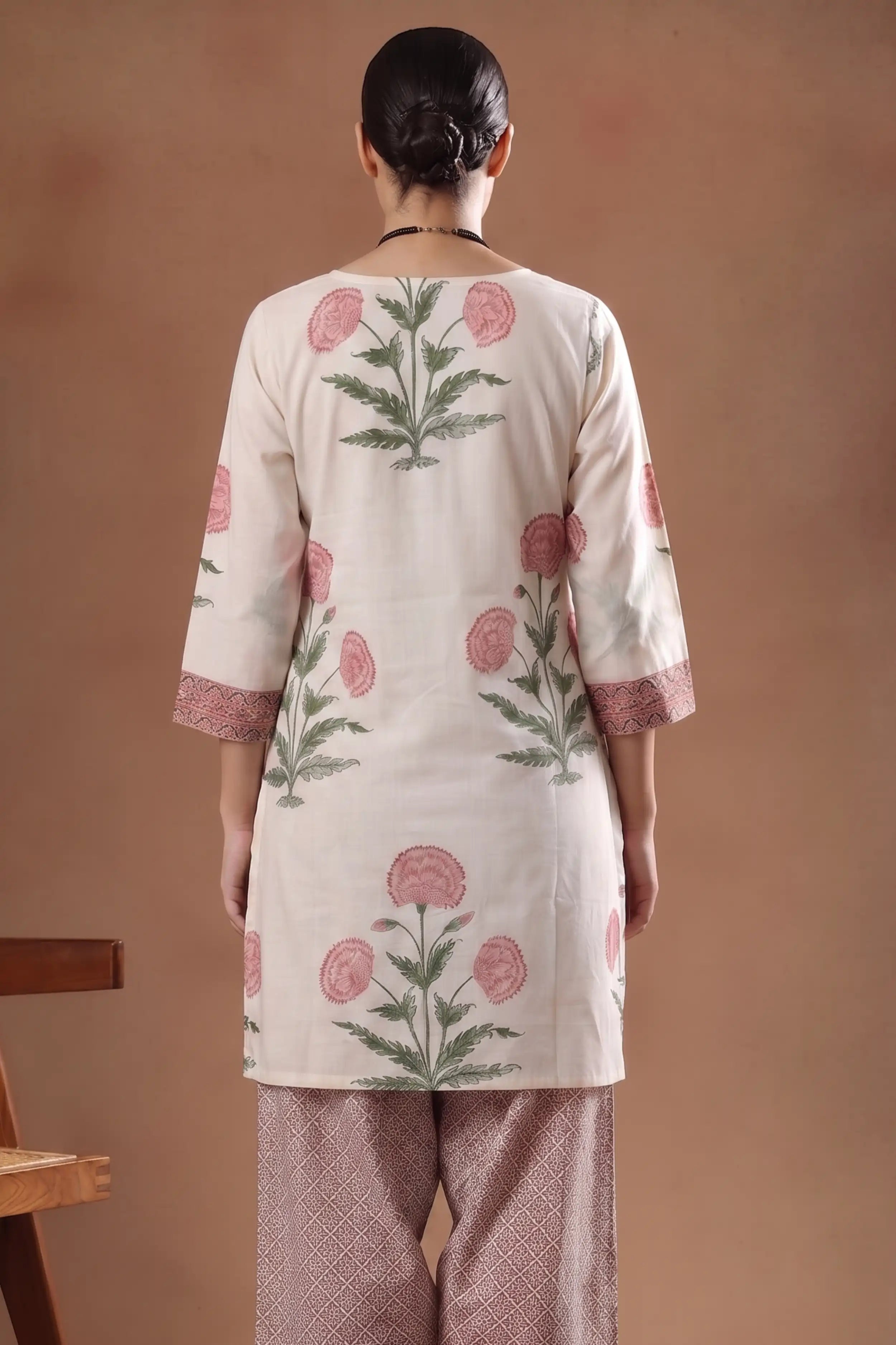Peach Blue Floral Print Pure Cotton Farsi Salwar Set With Cotton Dupatta