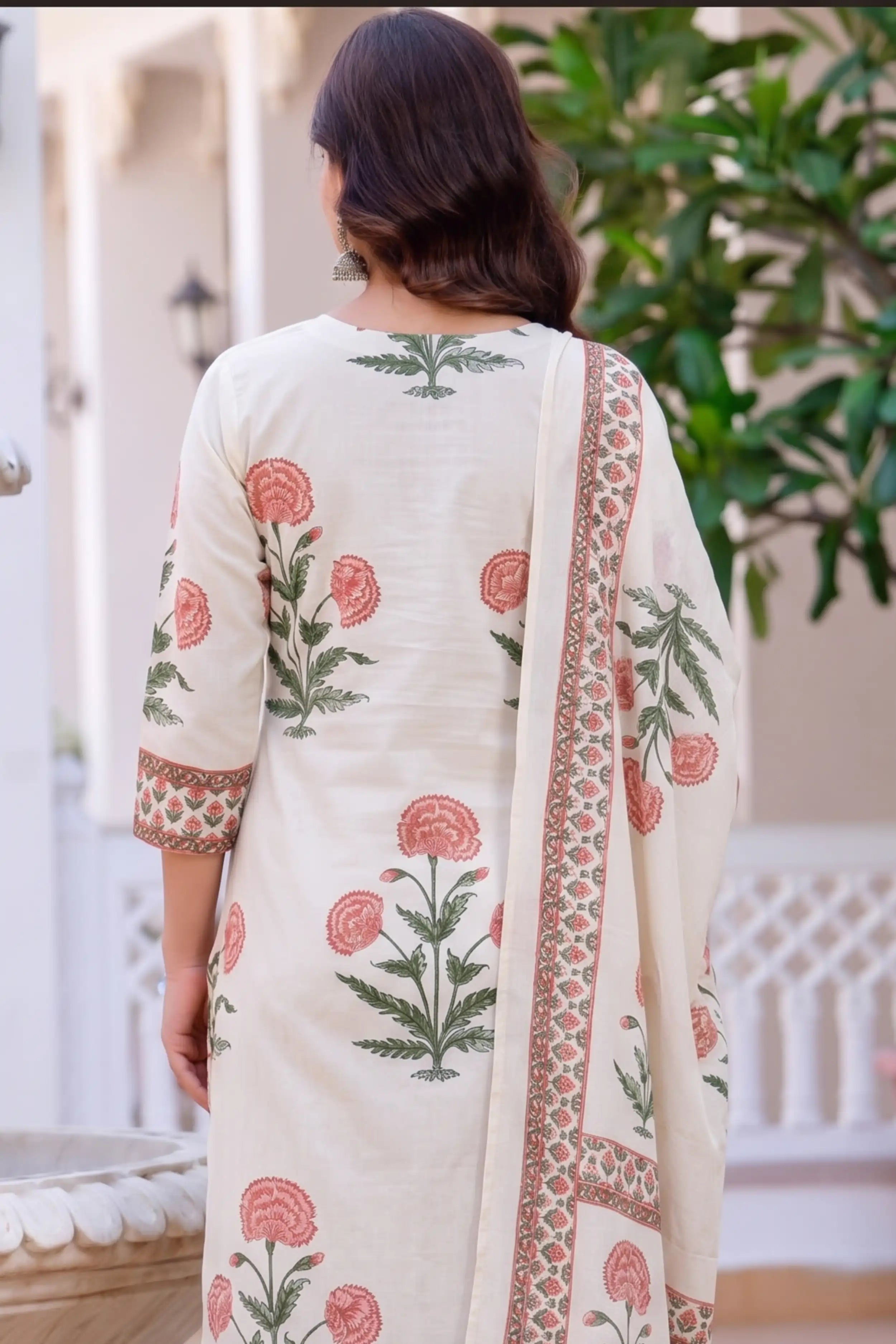 Peach Straight Kurta Set with Cotton Dupatta