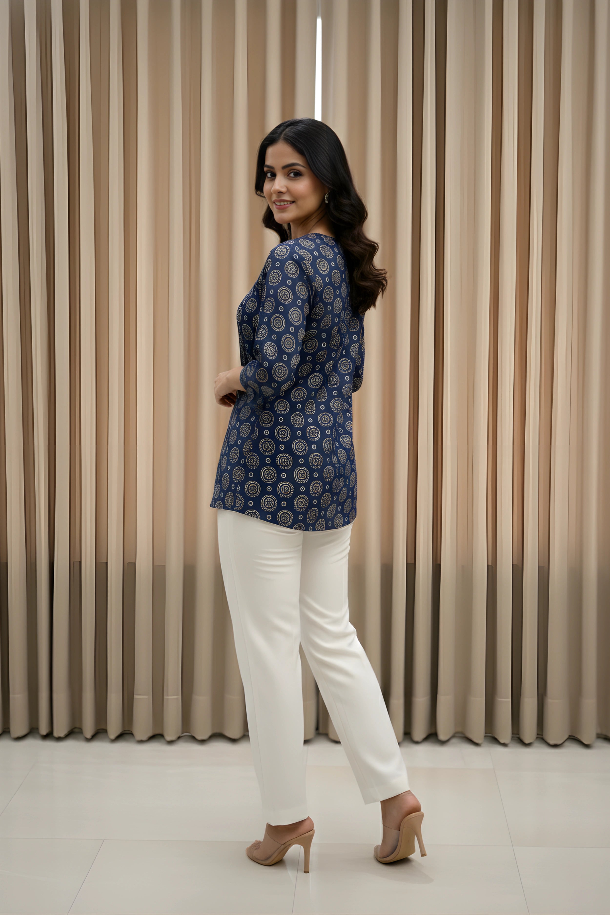 Blue Hand Printed Short Kurti