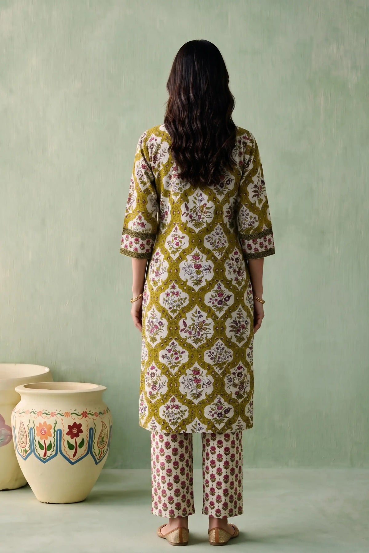 Yellow Floral Printed Cotton Flex Straight Kurta Set (Winter Special) – 2 PCS