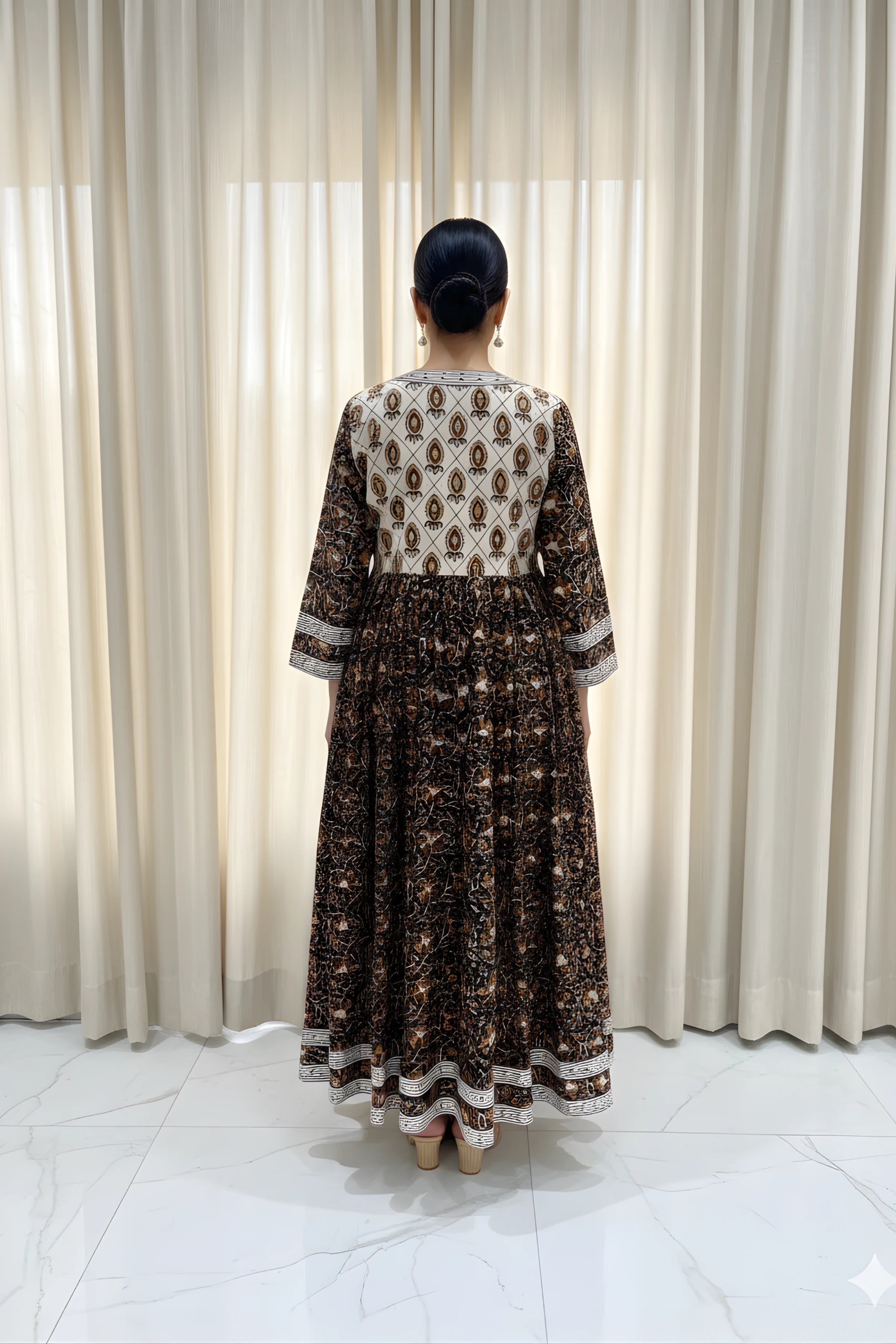 Black Hand Block Printed Anarkali kurta