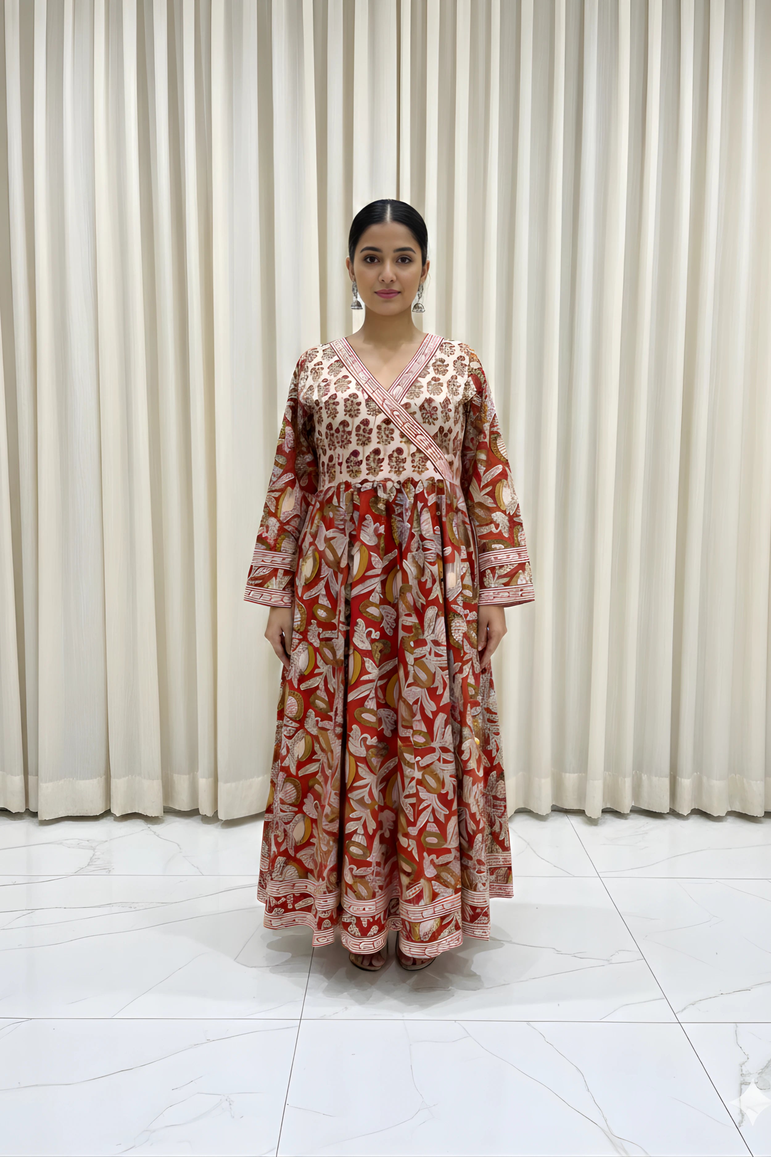 Rust Red Hand Block Printed Anarkali kurta
