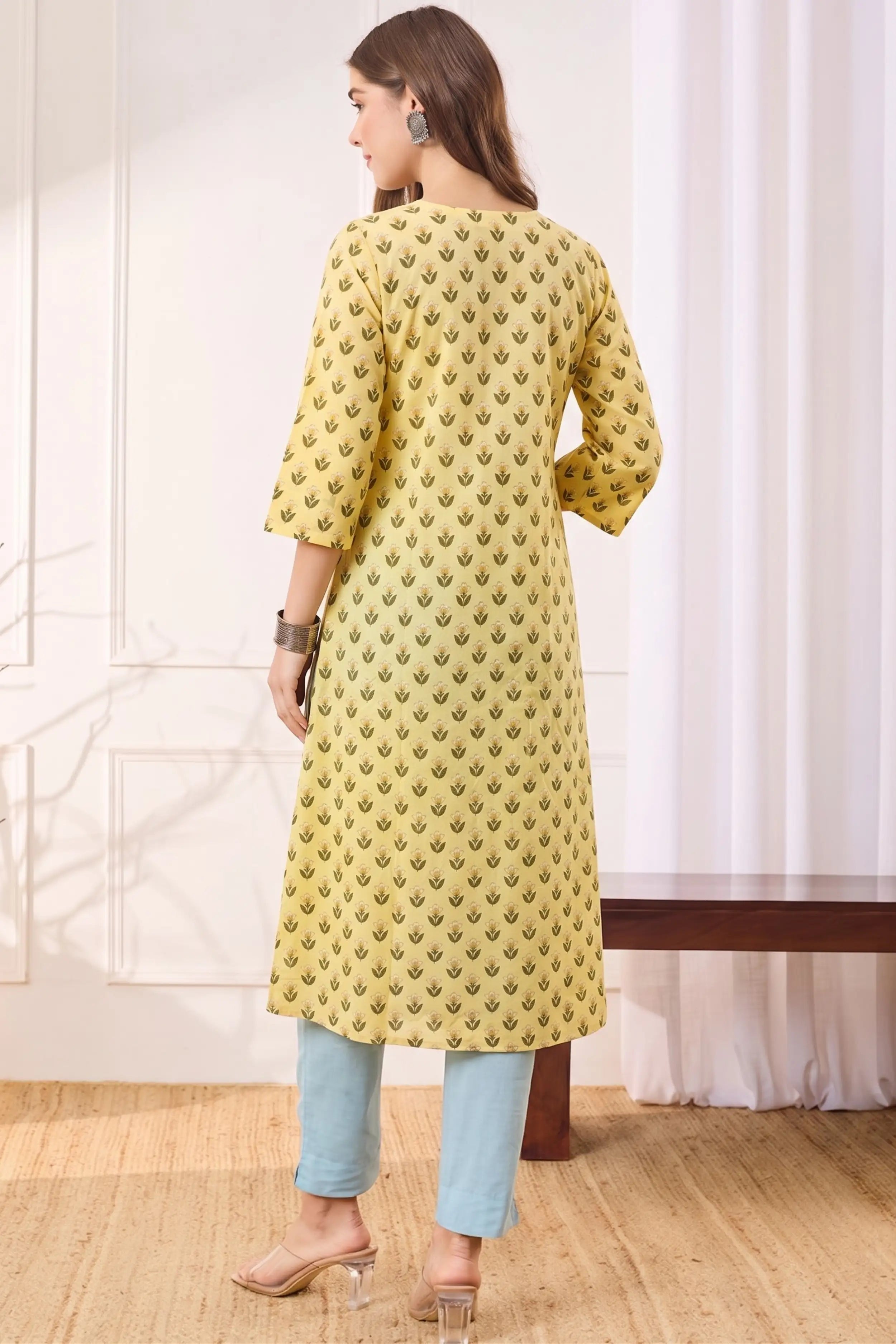 Yellow A line kurta With Pocket