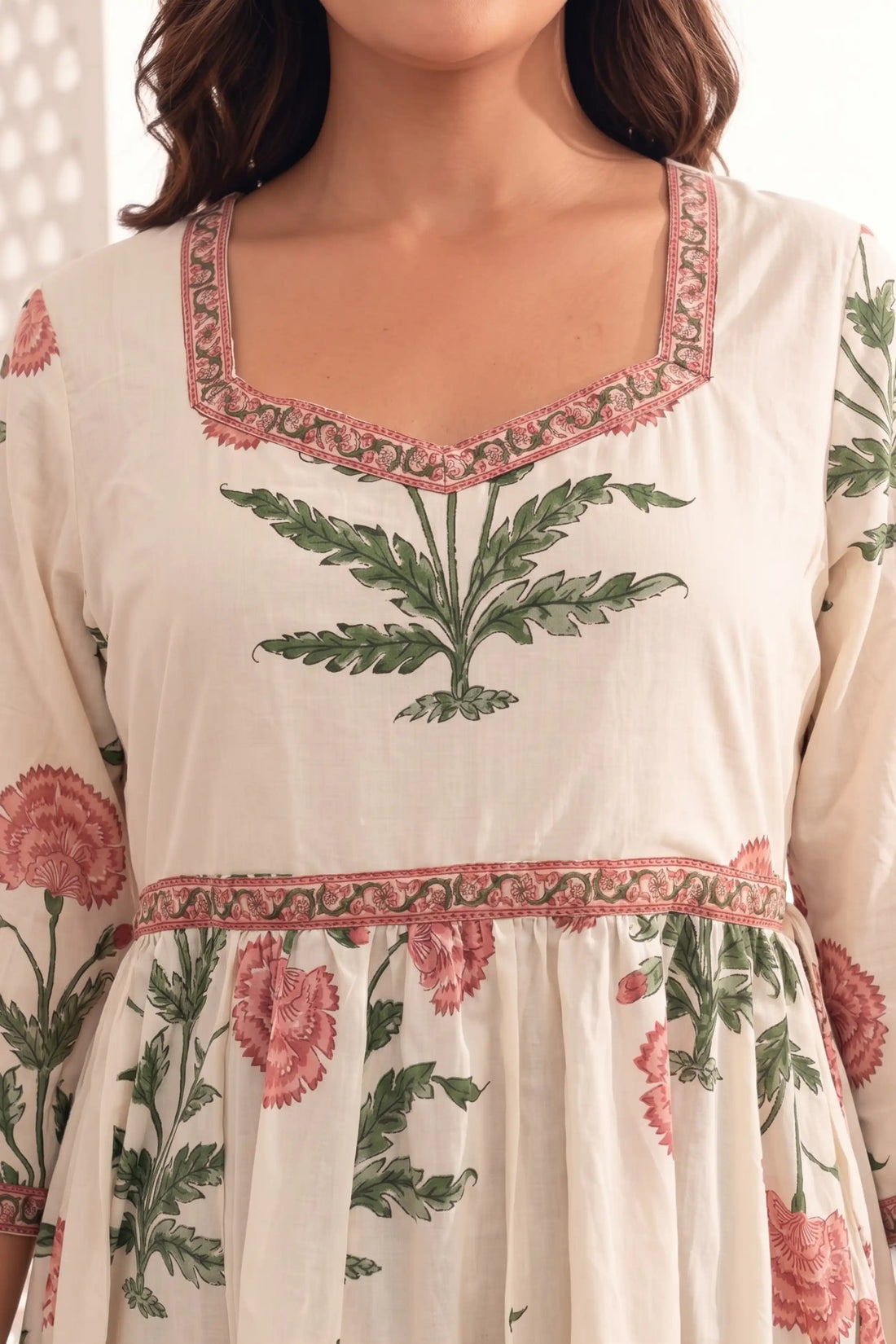 Peach Hand-Printed Anarkali Maxi Dress