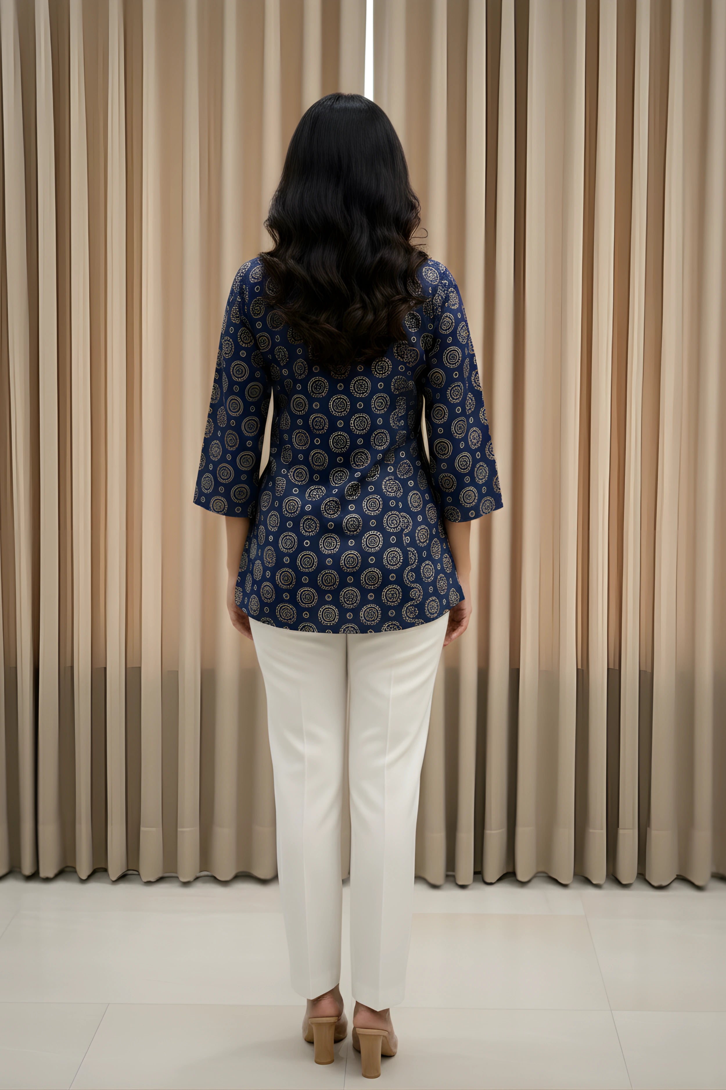 Blue Hand Printed Short Kurti