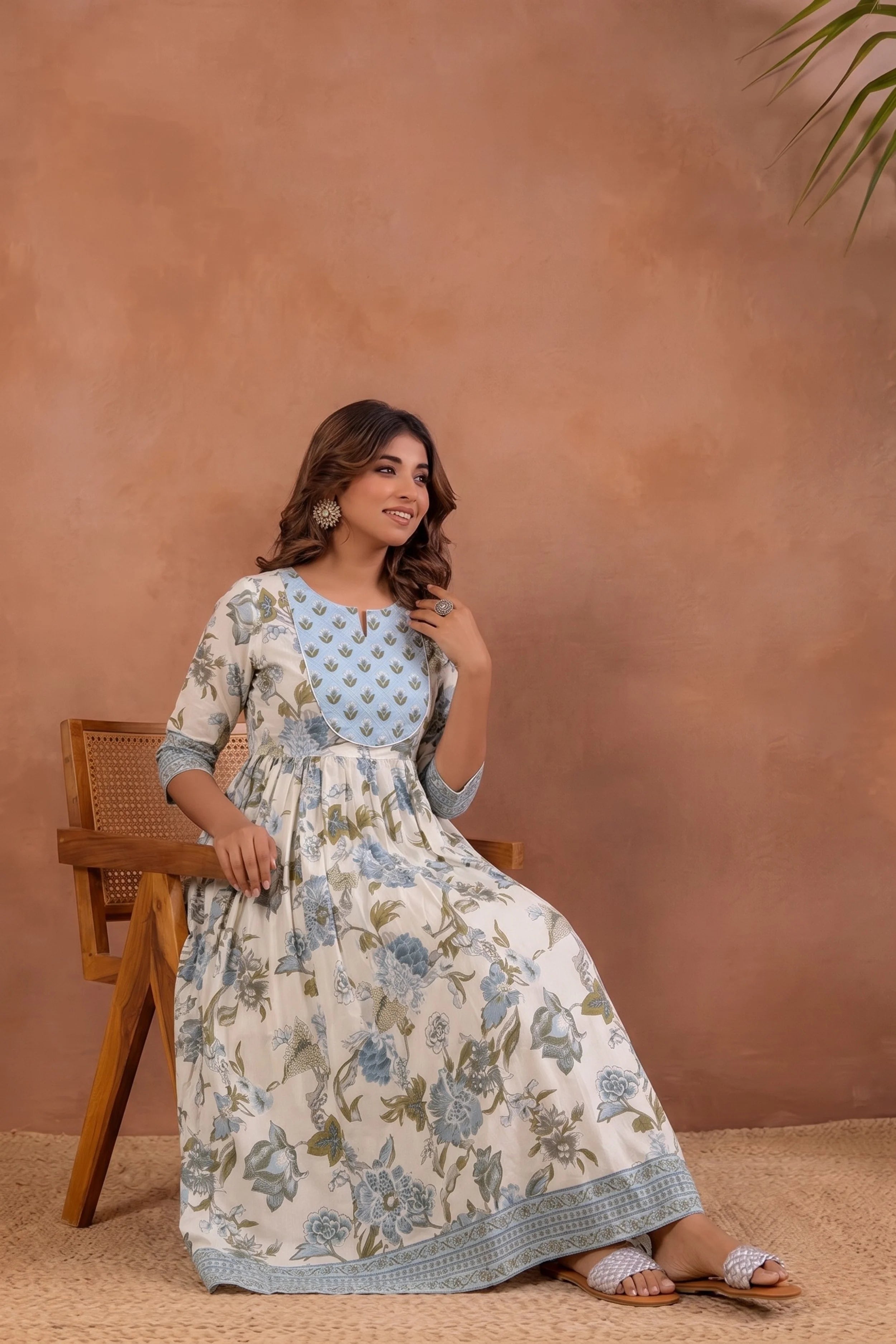 Blue Hand Printed Anarkali Kurta
