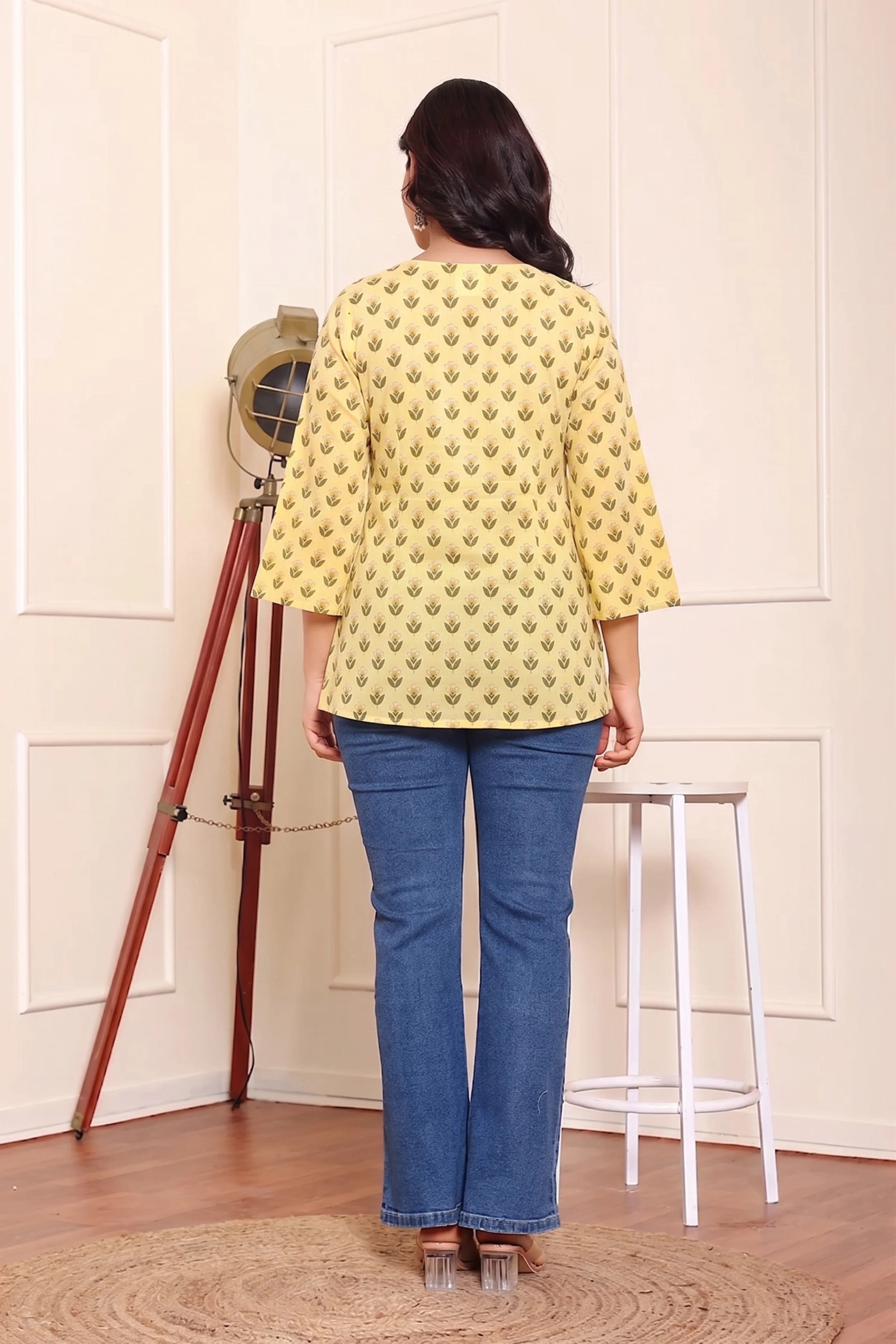 Yellow Hand Printed Short Kurti