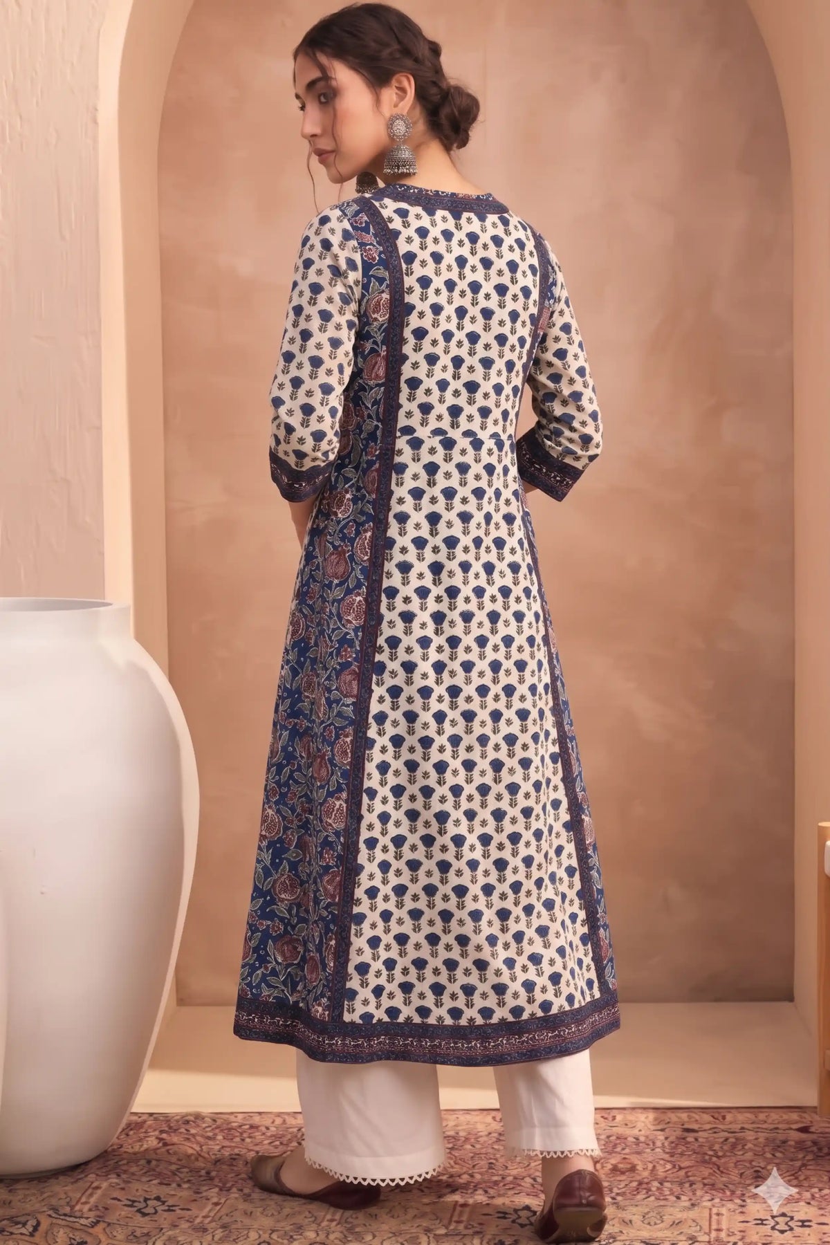 Midnight Blue Printed Winter Special Cotton Flex A-Line Kurta