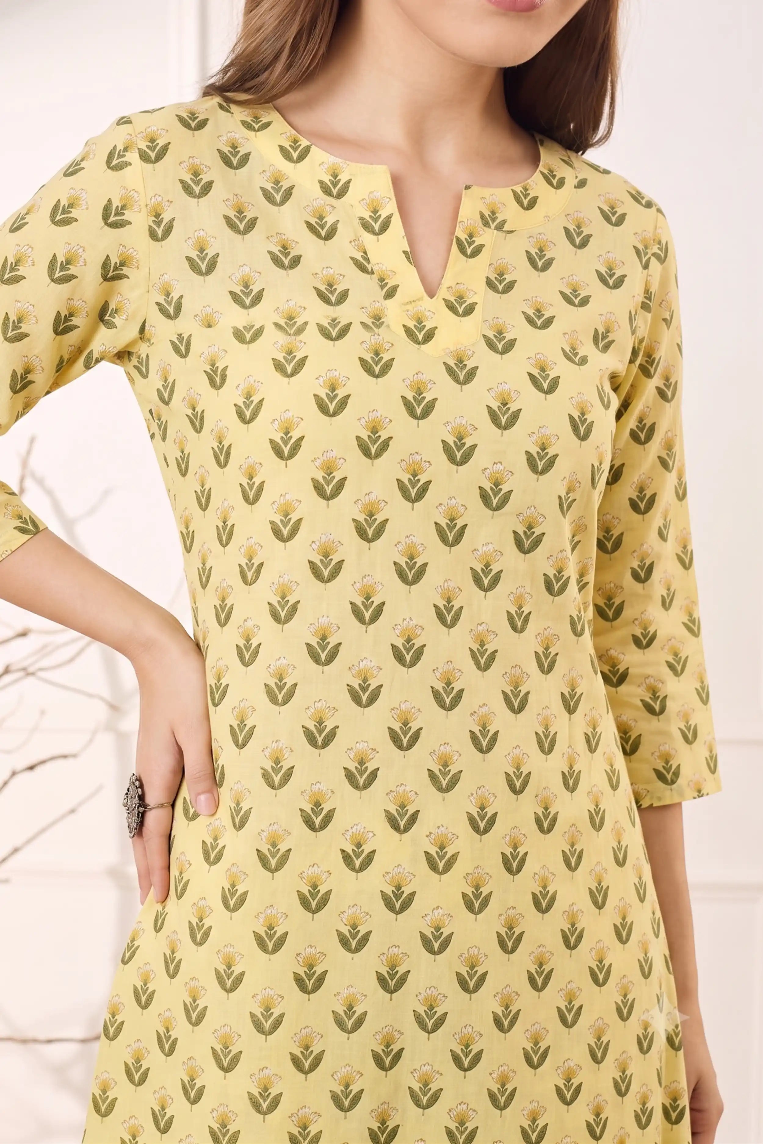 Yellow A line kurta With Pocket