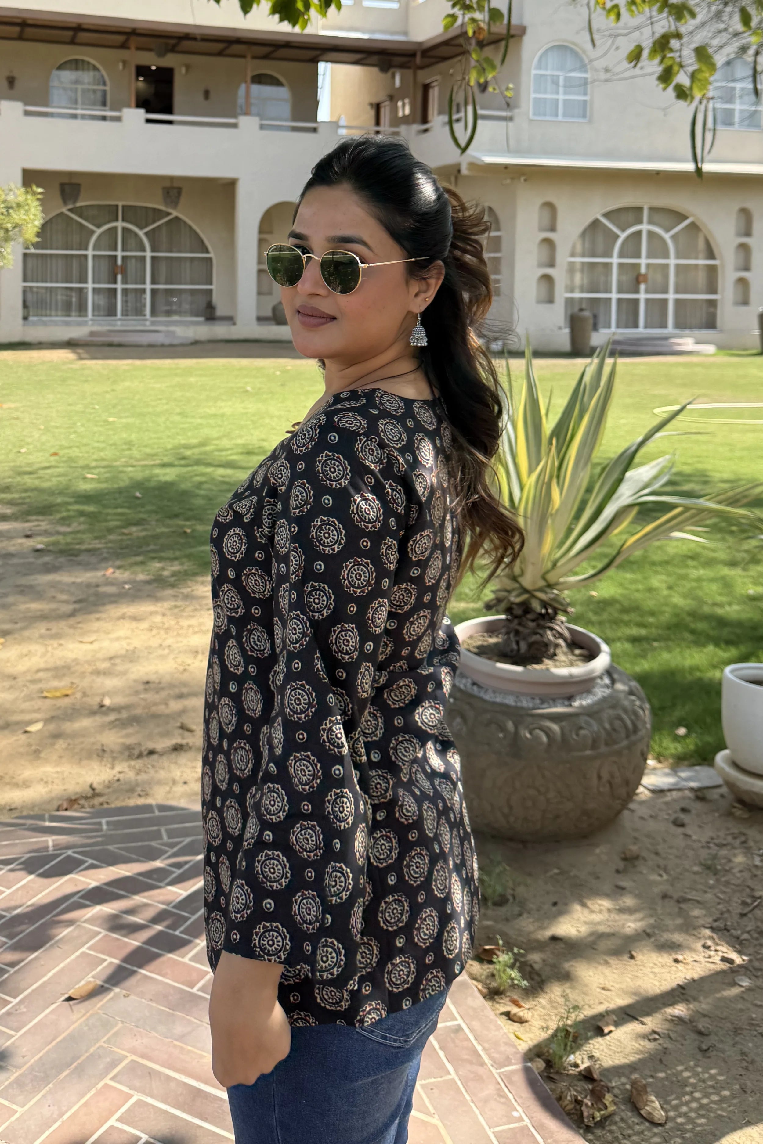 Black Hand Printed Short Kurti