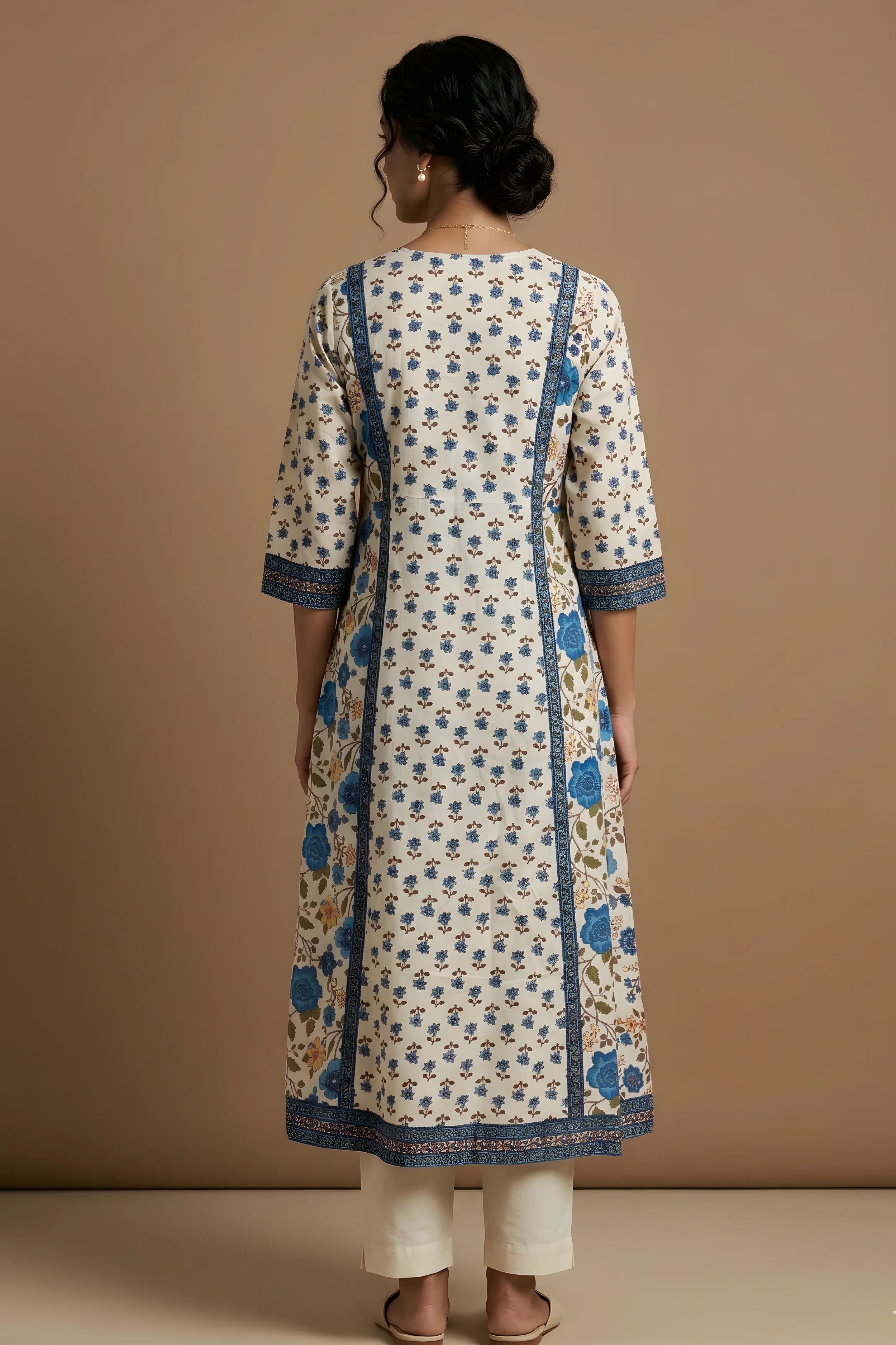 Blue Hand Printed A-line Kurta