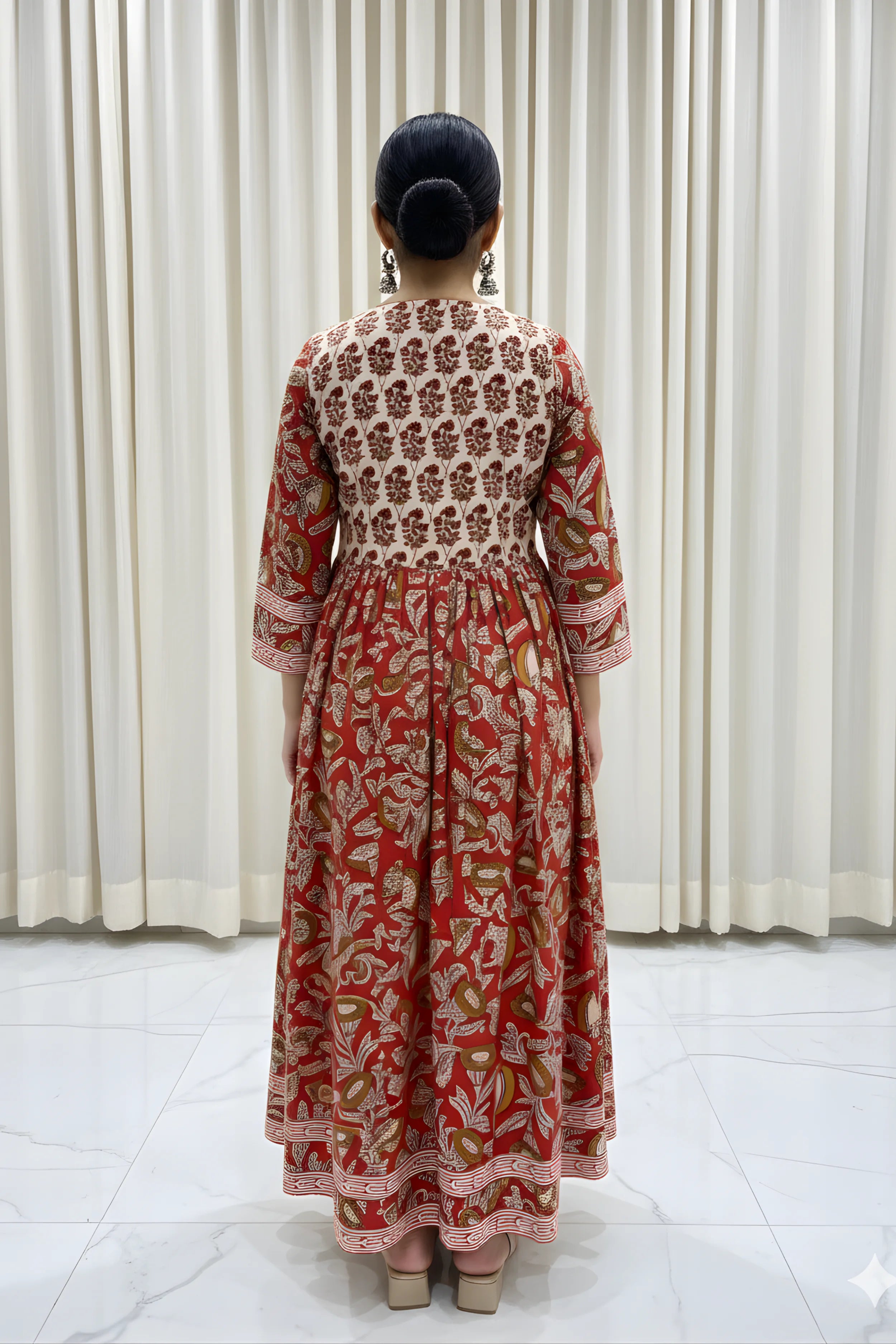Rust Red Hand Block Printed Anarkali kurta