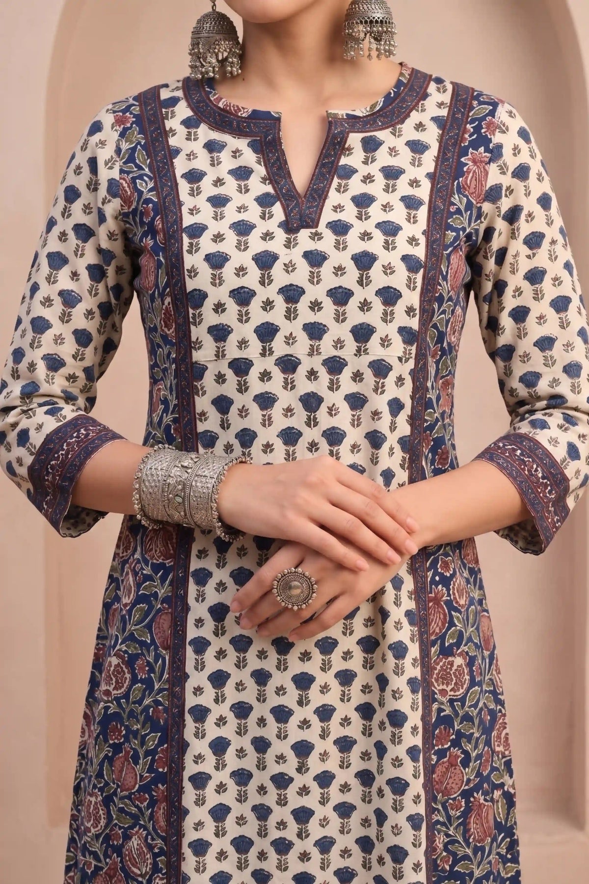Midnight Blue Printed Winter Special Cotton Flex A-Line Kurta