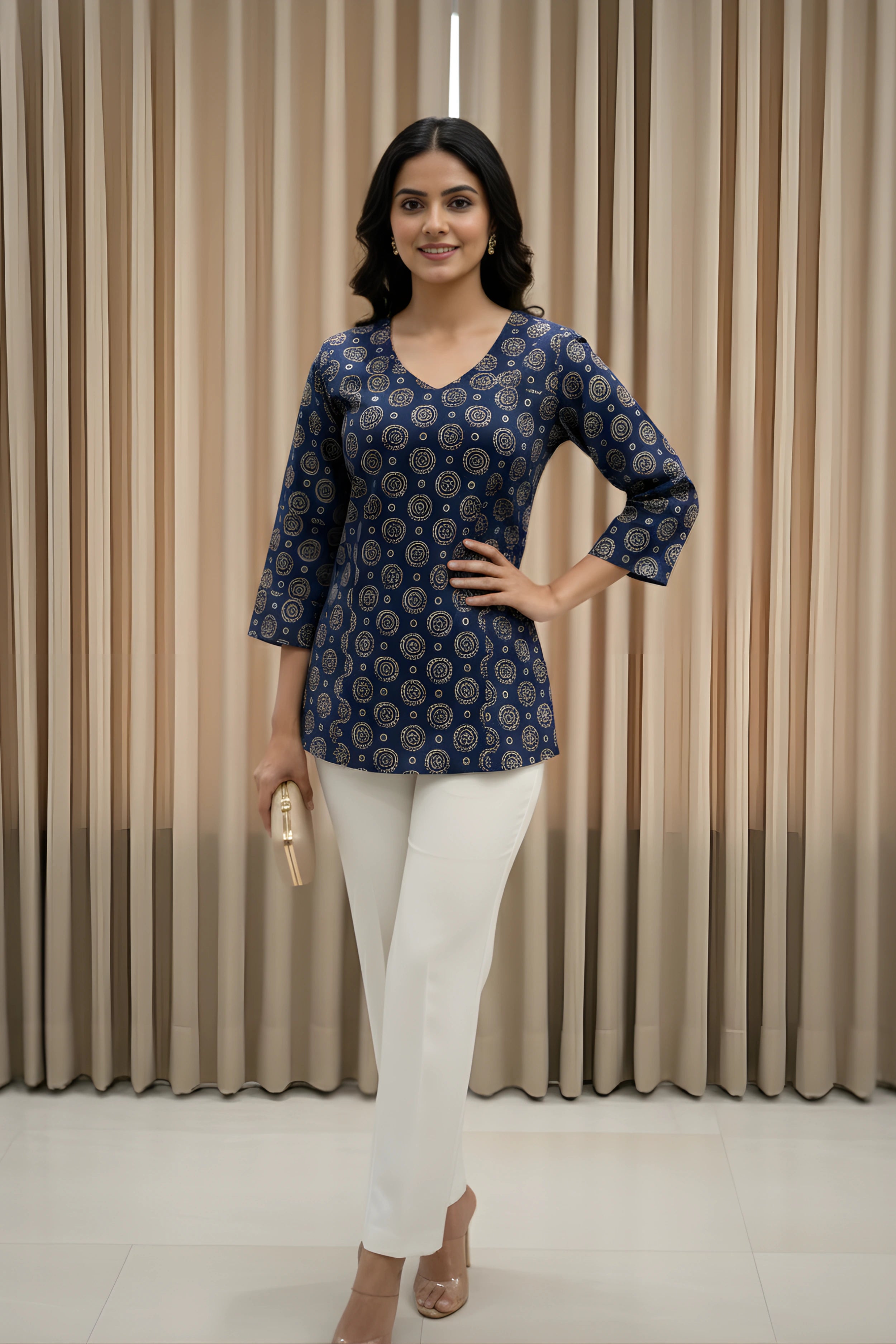 Blue Hand Printed Short Kurti