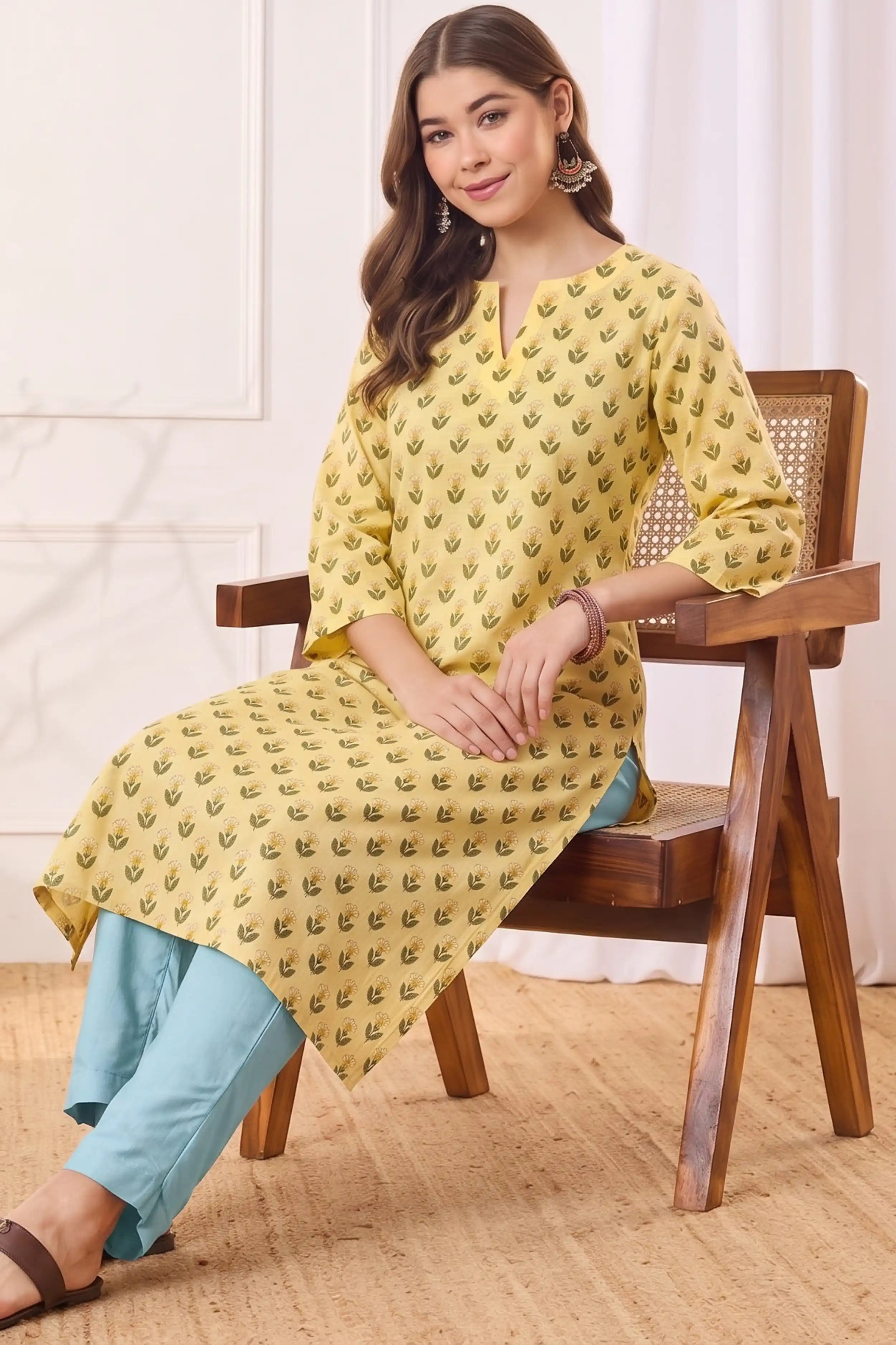 Yellow A line kurta With Pocket