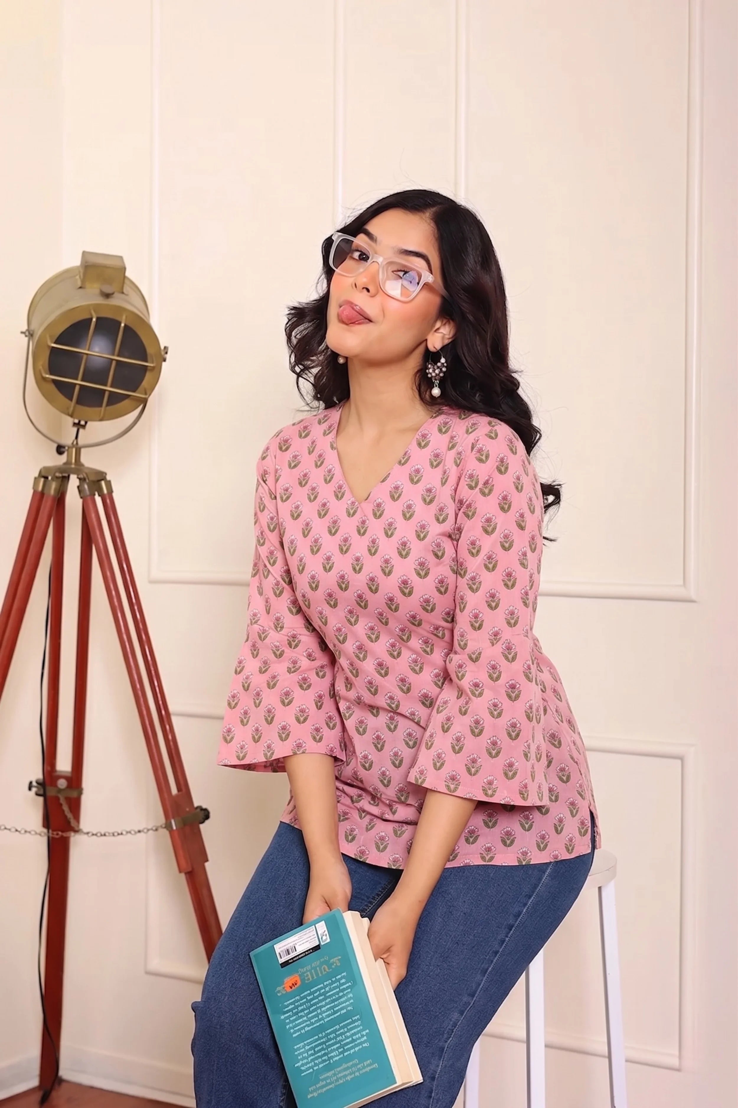 Pink Hand Printed Short Kurti